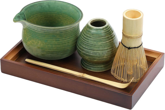 MADHOLLY Matcha Whisk Set with Tray - Matcha Bowl with Spout, Whisk and Holder, Bamboo Scoop, Japanese Matcha Kit Tea Ceremony Gift for Matcha Lovers