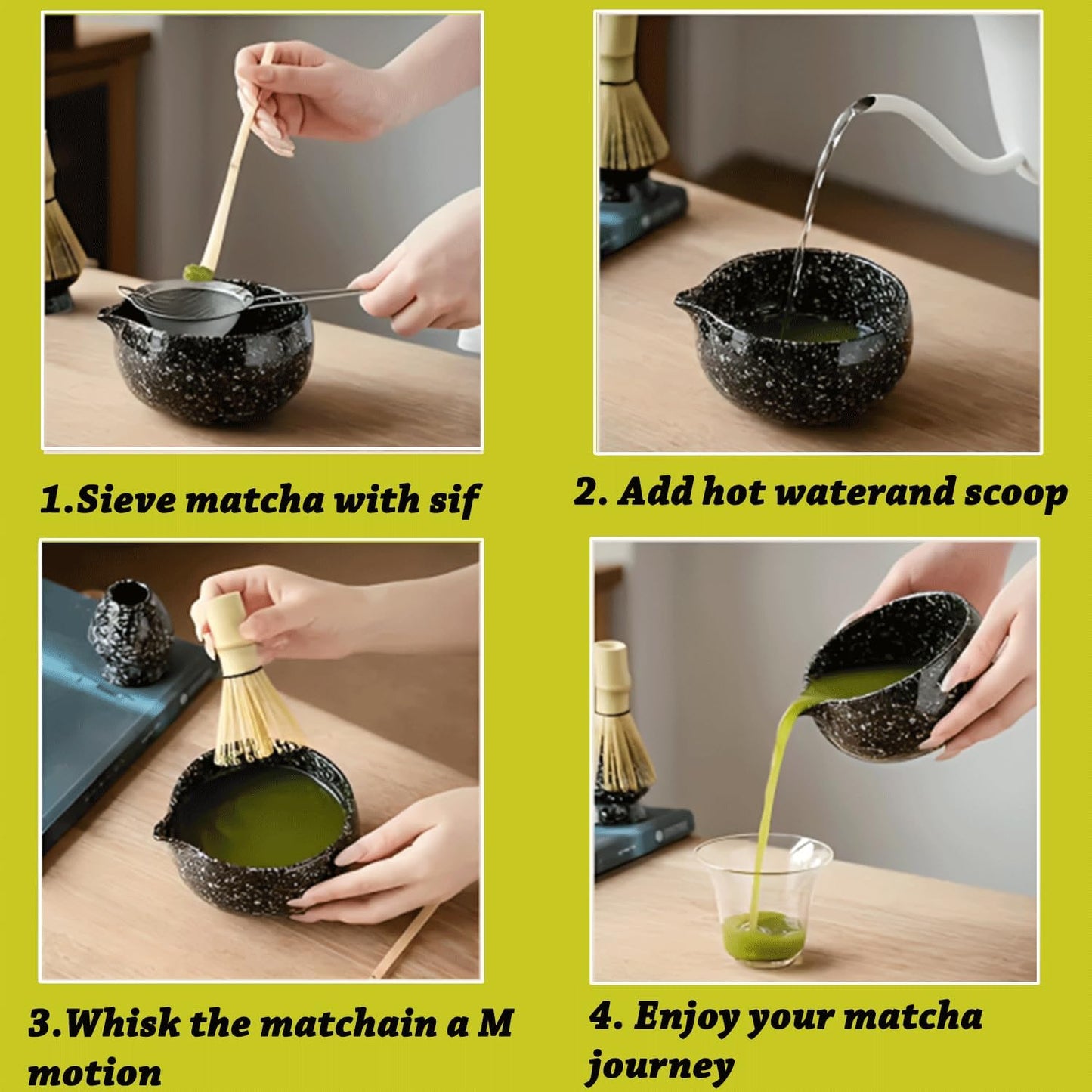 10 Pcs Matcha Whisk and Bowl Set – Traditional Black Matcha Tea Set with Bamboo Accessories – Japanese Style Matcha Set – Ideal Macha kit Set Gift