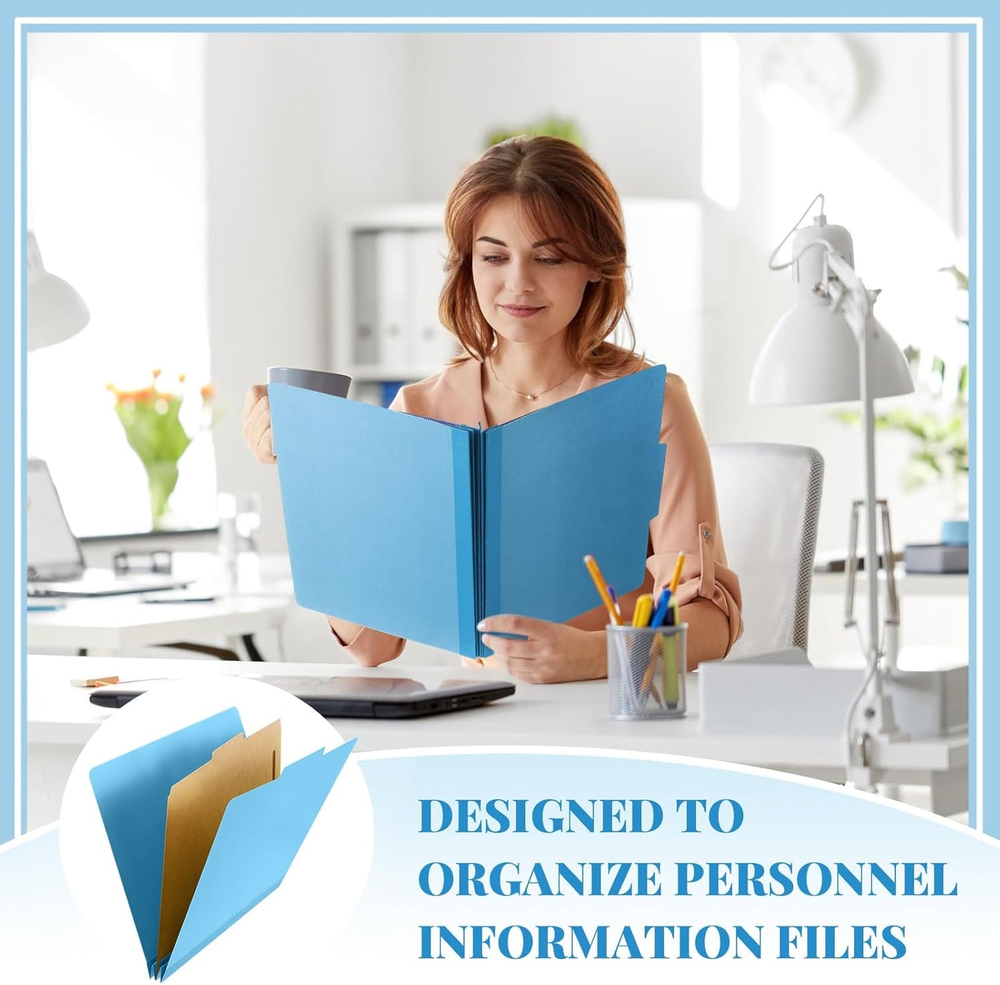 24 Pcs Classification Folders Letter Size, Back to School Supply for Teacher, Student, 1 Divider Pressboard File Folder Bulk with 2 Fasteners, 3.5 Inch Expanding File Organizer (Blue)