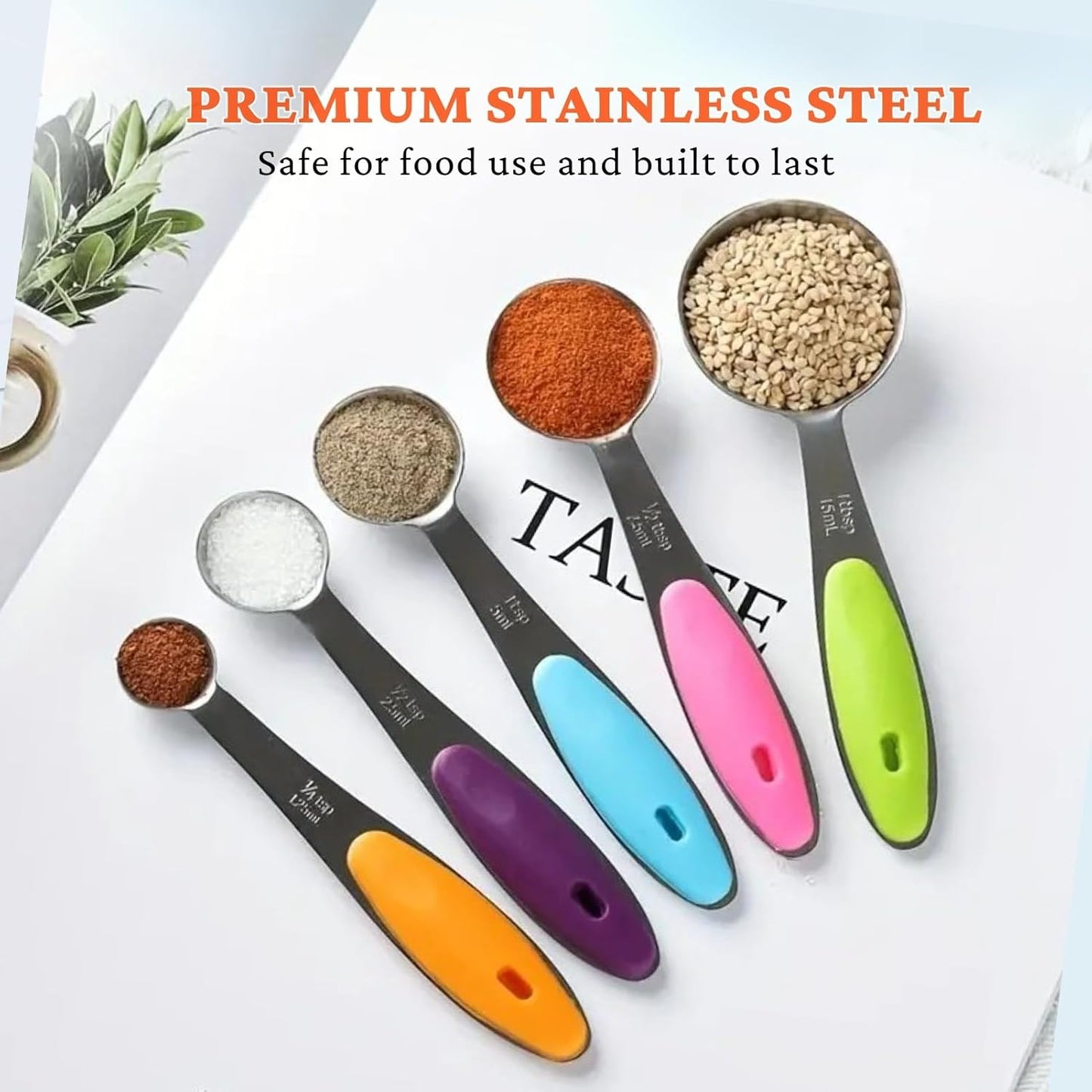 Measuring Cups and Spoons Set of 15, Include 5 Stackable Stainless Steel Cups, 5 Measuring Spoons and 5 Tiny Spoons, Metal Measuring Cups Set with Colored Silicone Handles for Cooking & Baking