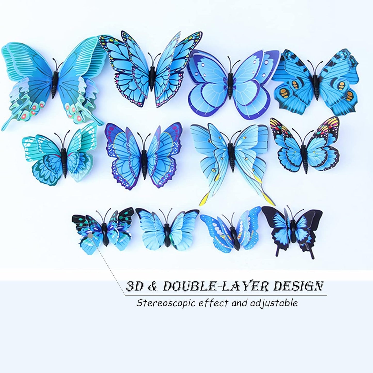 Butterfly Wall Decor 24/48 PCS, 3D Butterflies Stickers for Party Decorations with Magnets(Blue, 48)