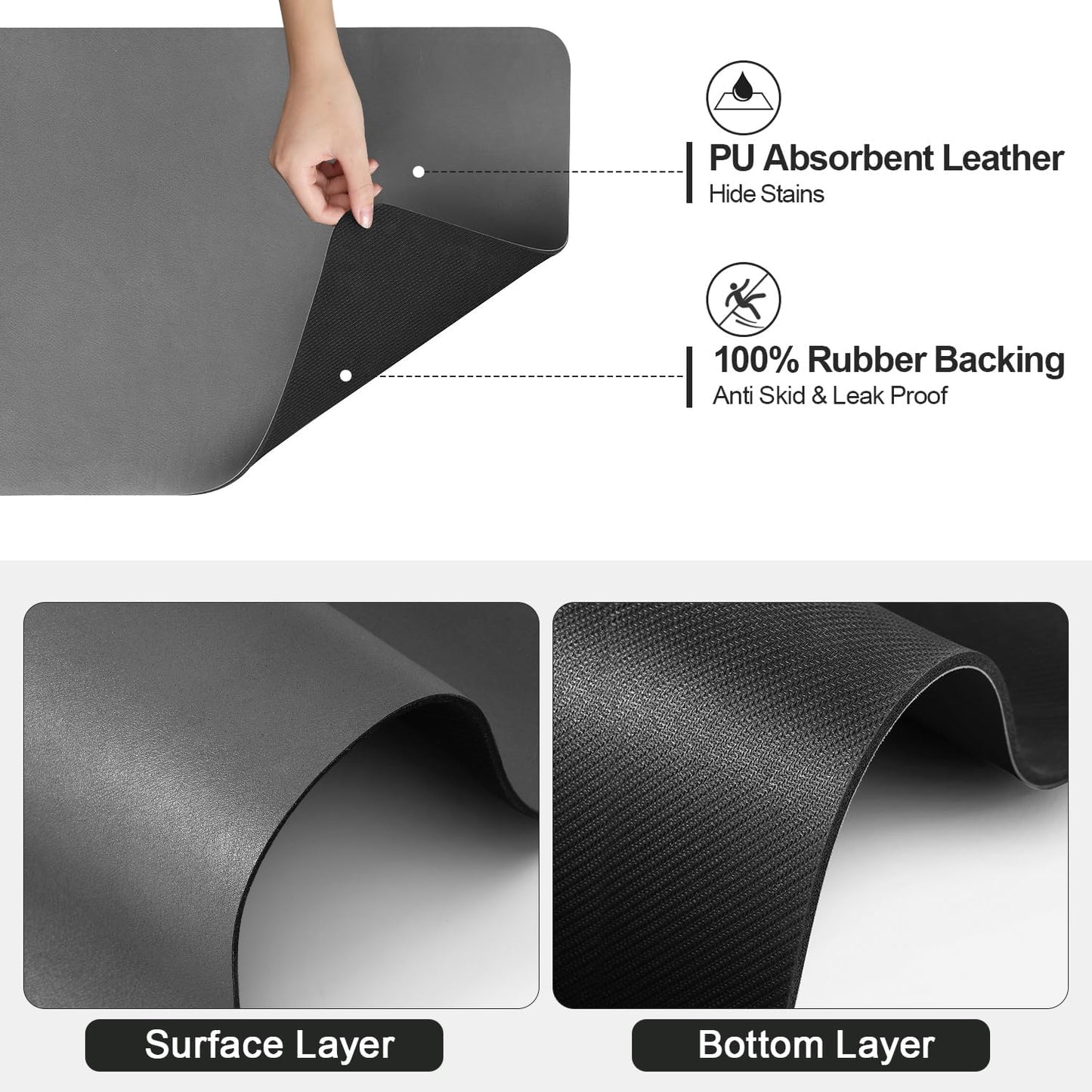 Dish Drying Mat for Kitchen Counter | Coffee Bar Mat for Countertops | Heat Resistant Drainer Mat with Non-slip Rubber Backed | Hide Stain Kitchen Absorbent Draining Mat | Dark Grey 18"x28"