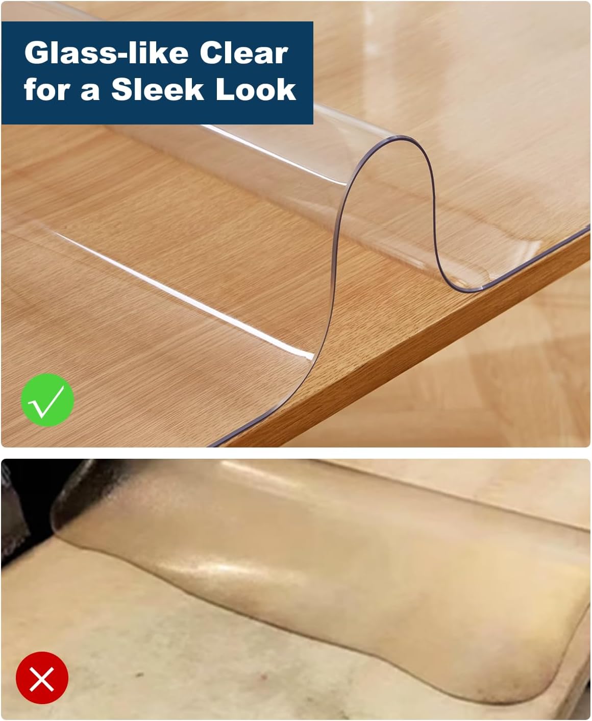 Crystal Clear Plastic Table Cover Protector, 42" x 60" Spill Resistant Easy Flat PVC Desk Pad Mat, 1.5mm Thick Rectangle Vinyl Table Top Protector for Dining Room Table, Office, Dresser