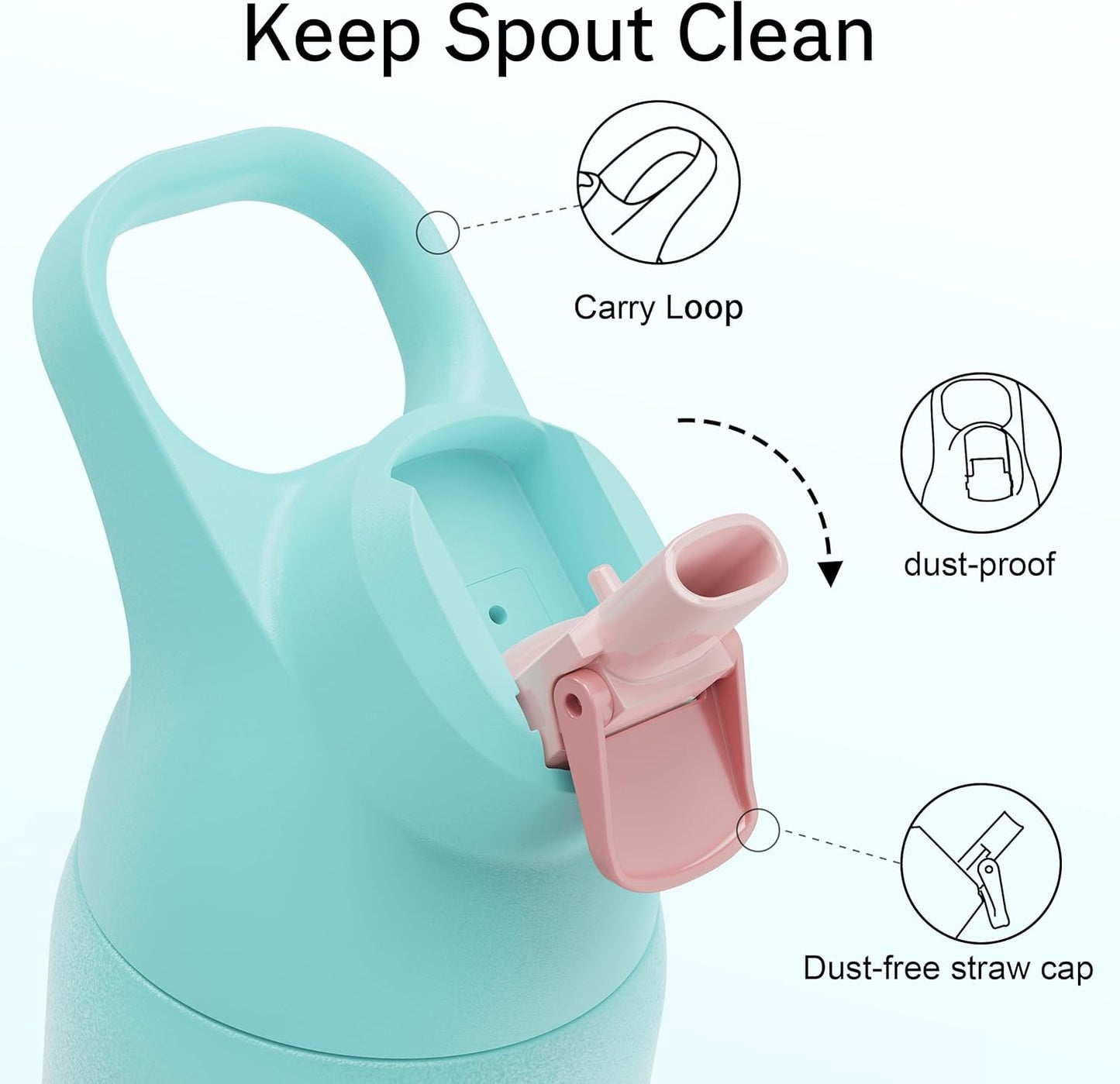 Insulated Water Bottle with Straw - Encool Stainless Steel Water Bottle, Reusable Leakproof and BPA-Free for Sports, Travel, Cold for 24 Hours, 32 oz, Cherry Blossom