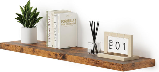 Vivelove Farmhouse Single Floating Shelves for Wall 48 in x 10.3in x 1.8in, Large Wall Long Shelves Heavy Duty 80 lbs for Bedroom, Living Room, Kitchen, Office, Rustic Shelf Book Home Decor, Brown