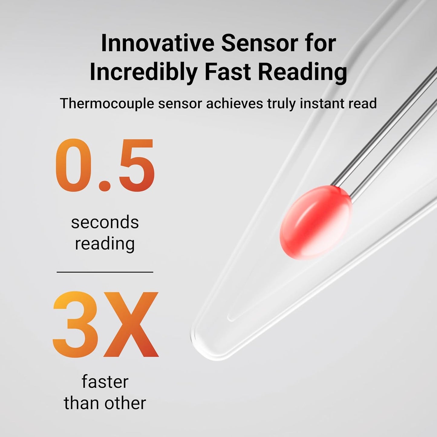 Professional Meat Thermometer Digital, Ultra-Fast 0.5 Sec Instant Read, NIST Certified ±0.5°F Accuracy, 100% Waterproof, Auto-Rotating Backlit Display, Lift-to-Wake, for BBQ/Candy, Orange&Gray