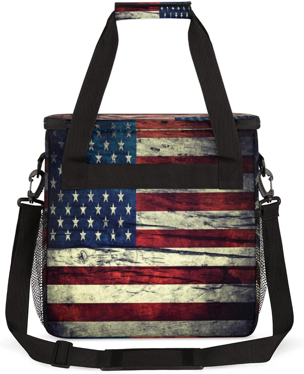 Vintage American Usa Flag Coffee Maker Carring Bag Travel Storage Tote Bag Compatible with Keurig K-Mini or K-Mini Plus Portable Single Serve Coffee Brewer Case with Pockets for K-cup Pods