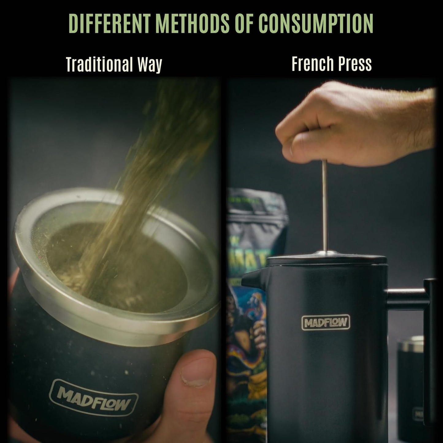 MADFLOW Unsmoked Organic Yerba Mate Loose Leaf 1.1 Lb. Mate Tea For Natural Energy, Focus and Flow. Resealable Packaging. For Brewing With Yerba Mate Cup or French Press.