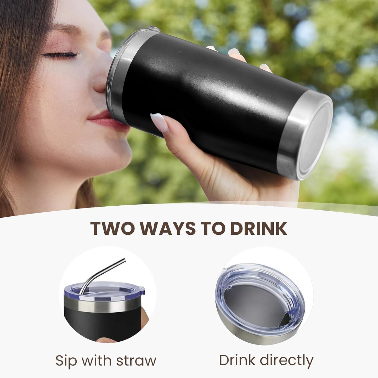 MEWAY 20oz Tumbler 8 Pack Double Wall Vacuum Insulated Travel Mug Bulk, Stainless Steel Tumblers with Lid and Straw, Durable Powder Coated Coffee Cups for Cold & Hot Drinks (Black, 8)