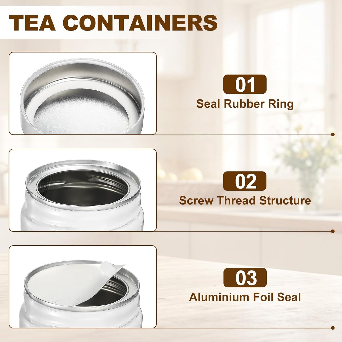 uxcell 2Pcs Round Tea Canisters, 3" x 3" Airtight Metal Tea Containers for Loose Tea, Coffee Beans, Spices - Durable, Compact, and Stylish Storage Tea Tin (White)