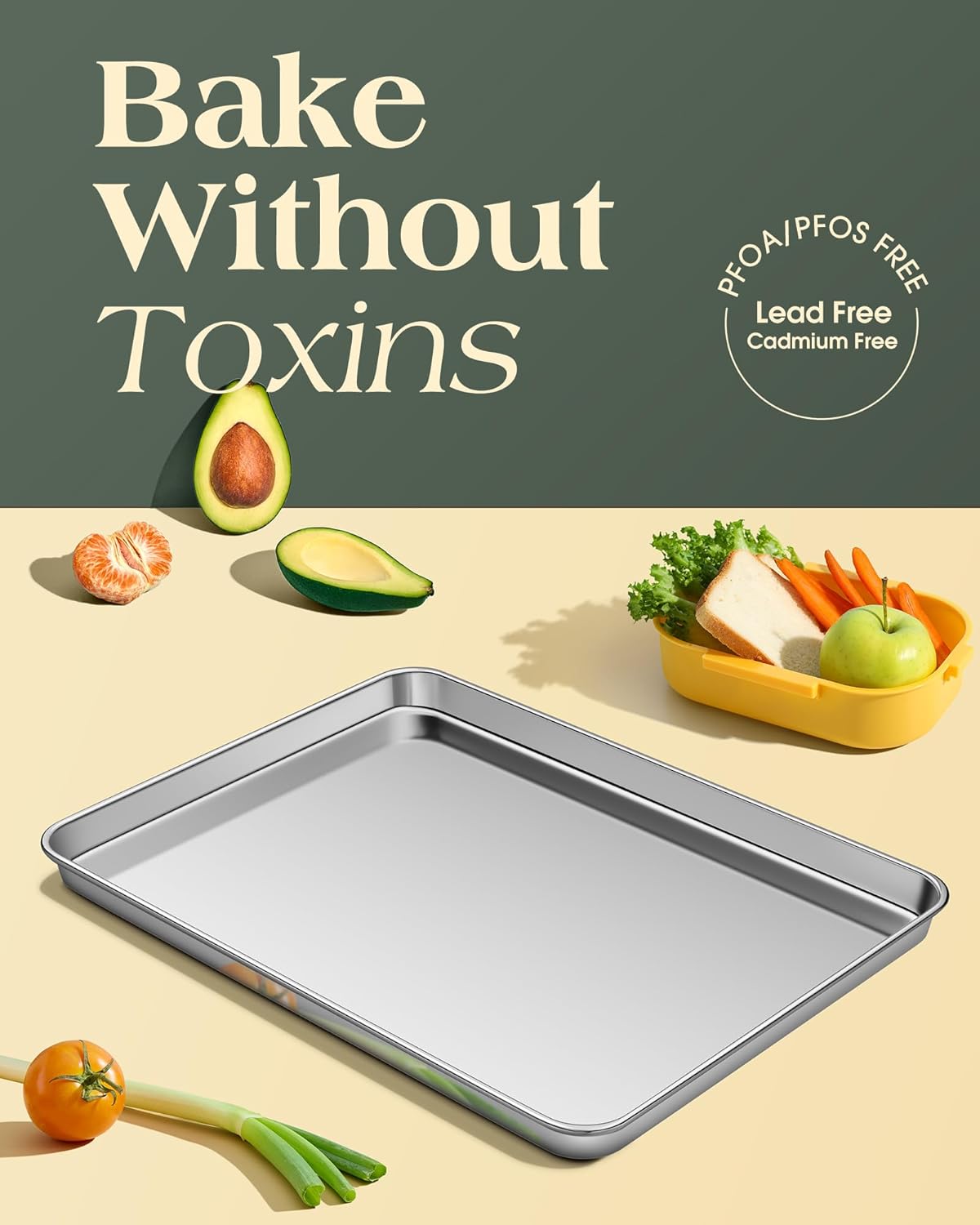 Baking Sheet Set of 2, Commercial Grade Stainless Steel Cookie Sheets for Baking, 18 x 13 Inch Thicker Large Baking Pans Oven Tray, Warp Resistant Nonstick Half Sheet Pan, Nontoxic & Heavy Duty