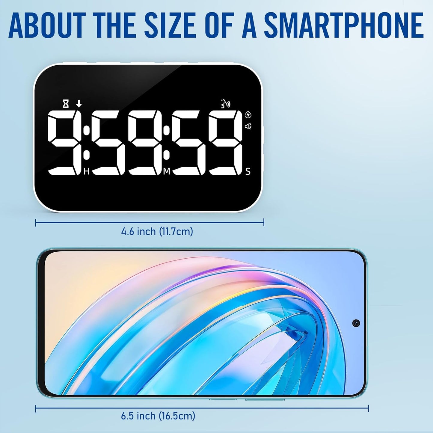 LED Timer（1.5" Number） with Voice Reminder, Digital Magnetic Timer, Countdown/Up, Rechargeabilit, Brightness Display, 3 Volume Levels and Vibration Mode, for Classroom, Study (White)