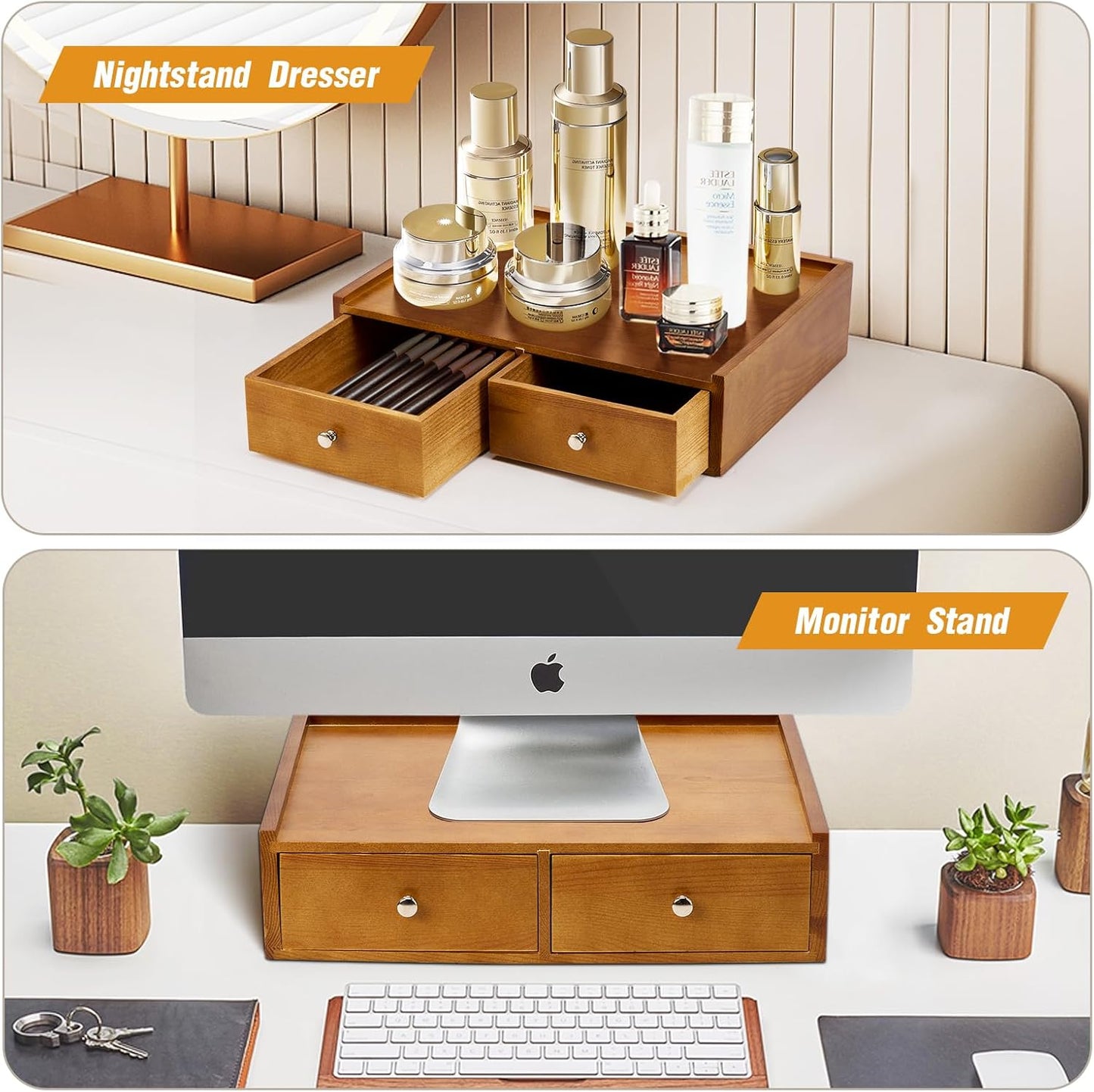 15.8"L X 11.8"W X 4"H Wooden K cup Holder, Coffee Pod Organizer Storage Box, Desktop Kitchen Storage with 2 Drawers, 30/40/60 Pod Capacity, Natural