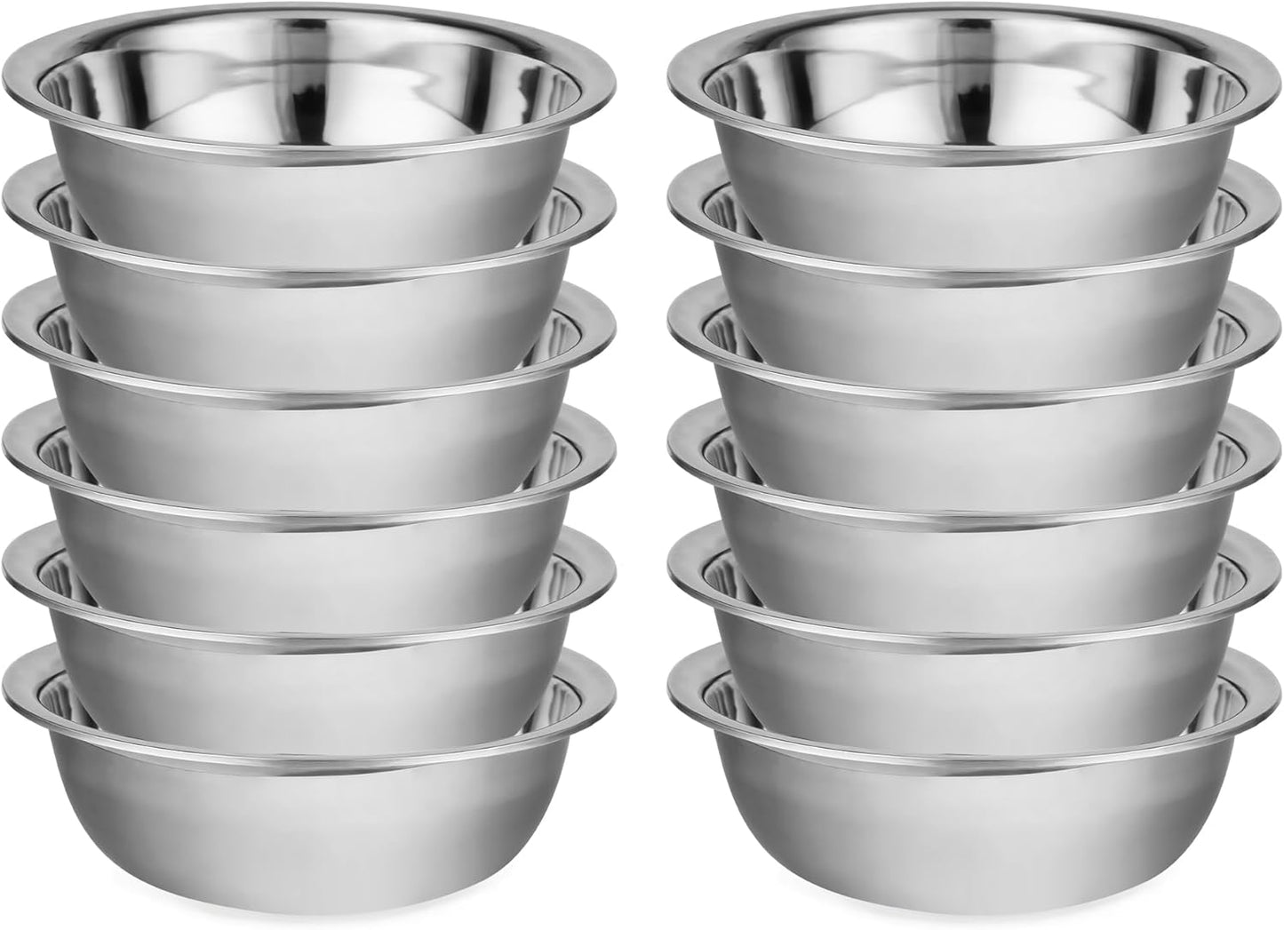 12 Pack 10.24 x 2.76 Inch Stainless Steel Mixing Bowls for Bulk Food Prep with Nesting Design for Hotel Restaurant and Home Kitchen Cooking in Silver