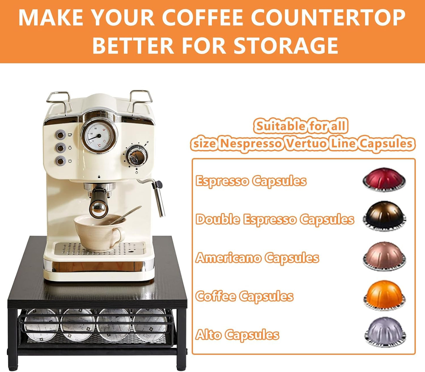 IBUYKE Coffee Pod Drawer Holder,Pod Holder,40 Capsule Pods,Coffee Pod Holder Drawer With Mesh Shelves,Home Kitchen Counter Organizer, Black TCJ101B