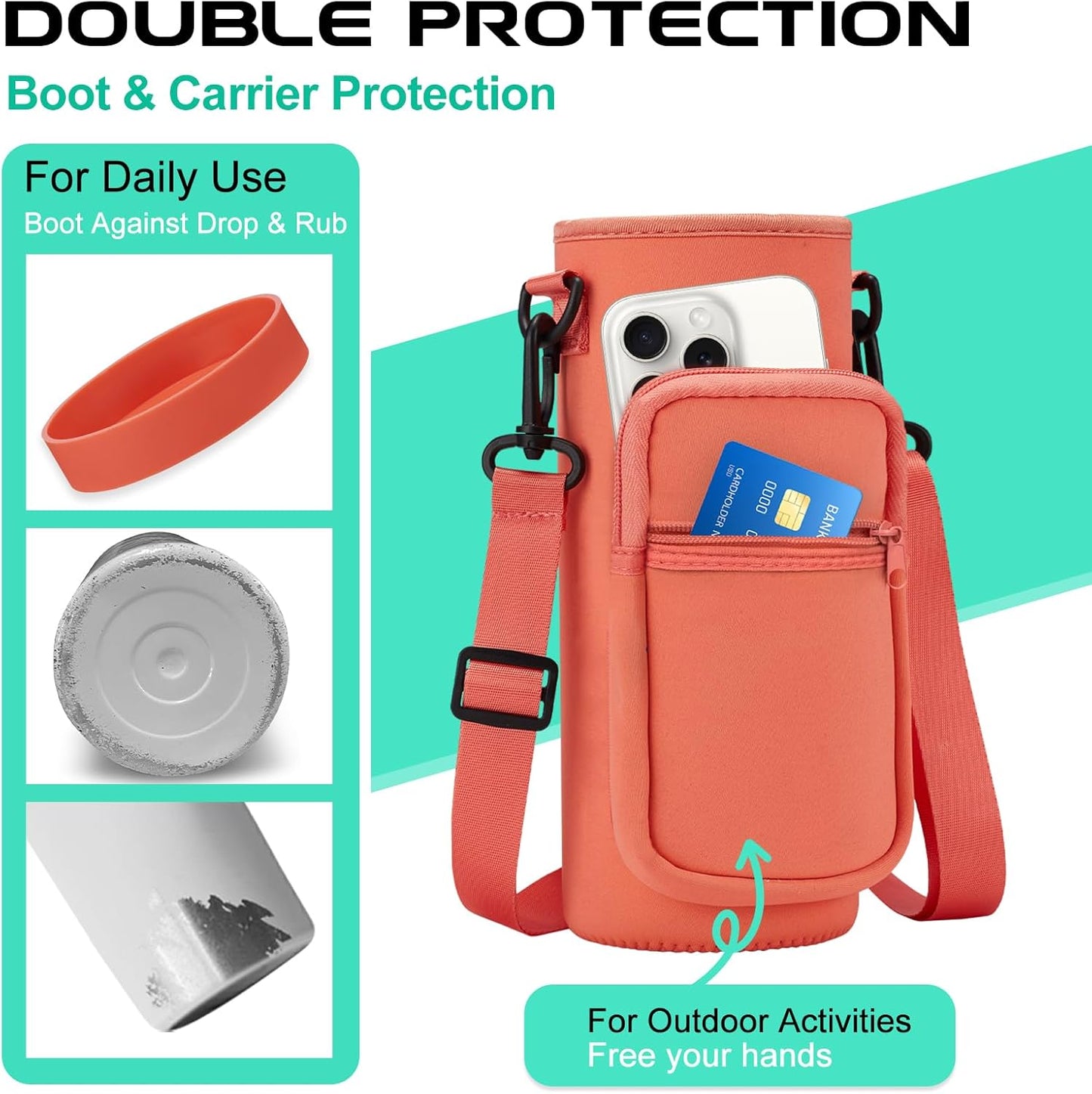 32 oz Sports Water Bottle Insulated - w/Paracord Handle, Straw & Spout Lids, Protective Boot, Sweat Proof Hydro Metal Water Flask Keeps Cold-48H Hot-24H, Travel Thermo Mug for Sports Hiking