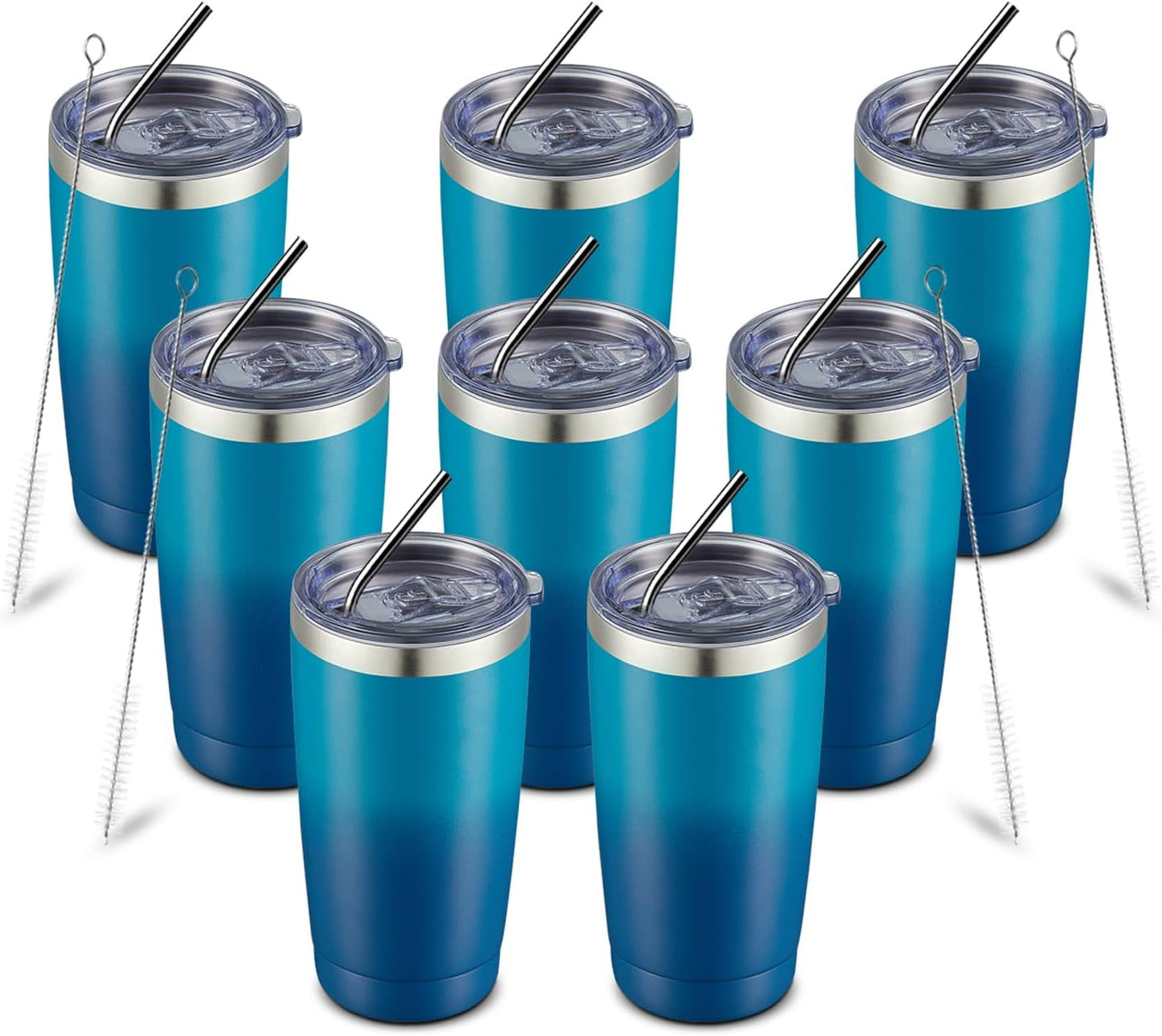 COMOOO 20oz Tumbler with Straw Stainless Steel Insulated Coffee Tumbler Cups Double Wall Vacuum Travel Coffee Mug with Splash Proof Sliding Lid for Hot Cold Drinks (Dark Night, 8 Pack)