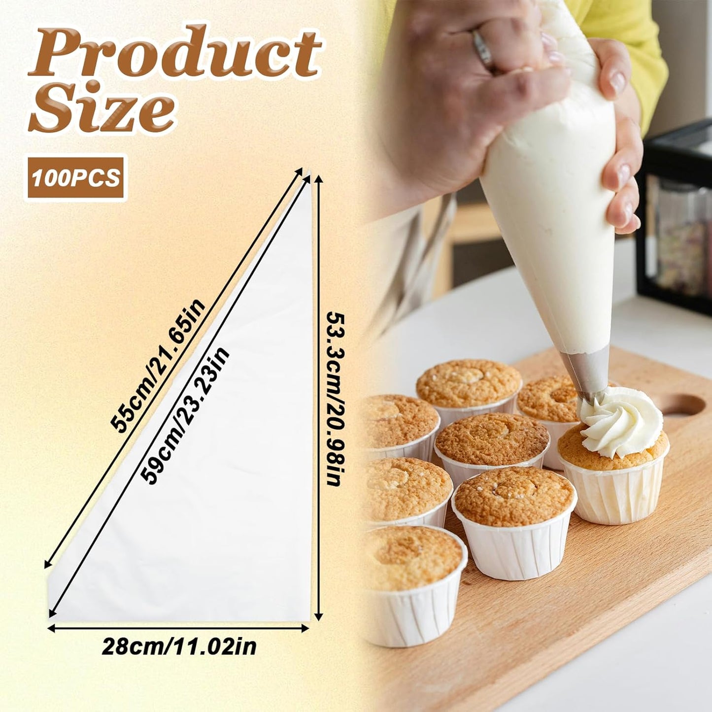 24 Inch Extra Large Piping Bags Disposable 100 Pack Clear Thickened Pastry Bags Icing Bags Frosting Piping Bags Cake Decorating Bags for Dessert, Pastry, Cookies, Cupcake Decorating