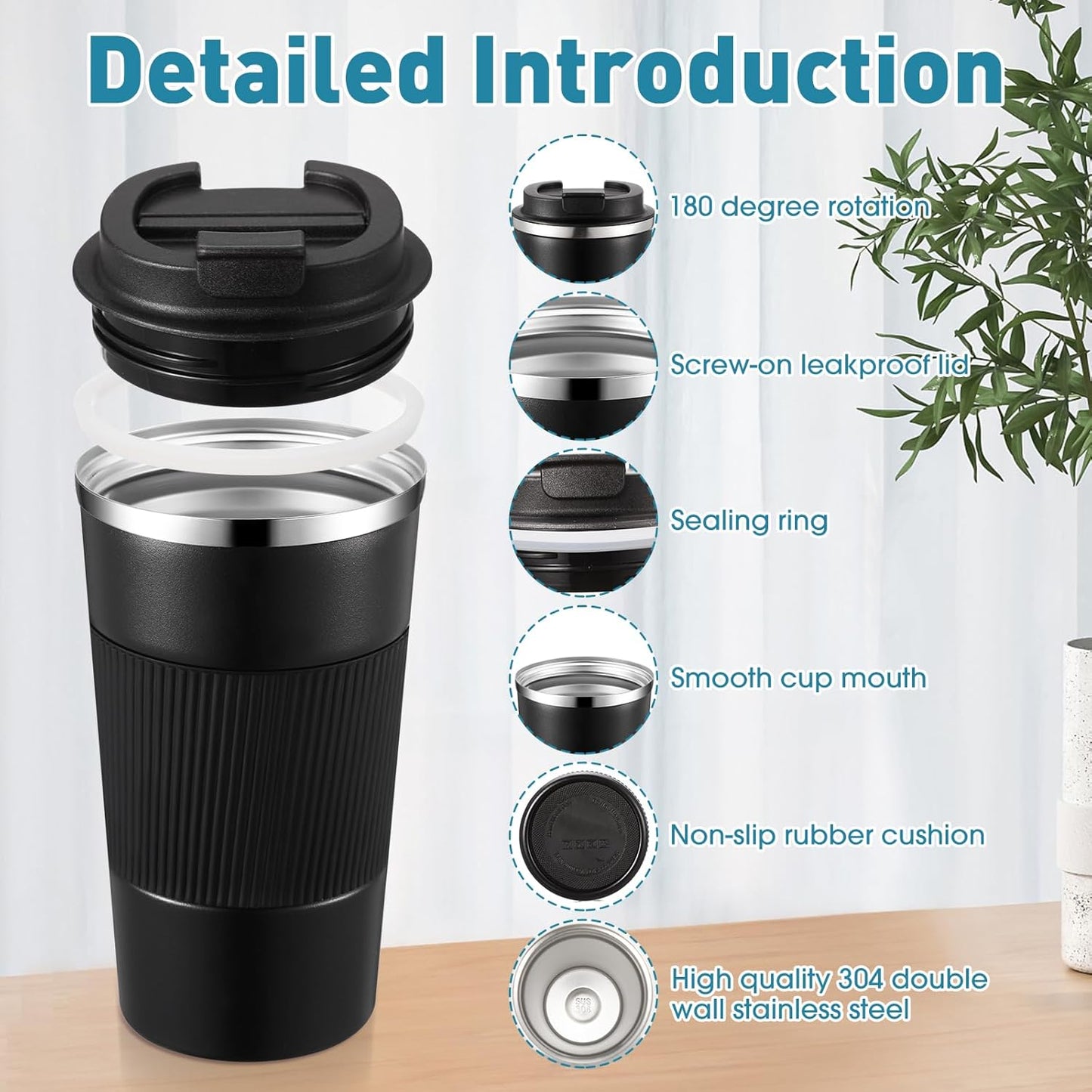 Sabary 4 Pack 16 oz Bulk Travel Coffee Mug with Lid Reusable Vacuum Insulated Coffee Tumbler Double Wall Thermal Stainless Steel Camping Tea Cup for Christmas Winter Drinks Employee Gift(Multicolor)