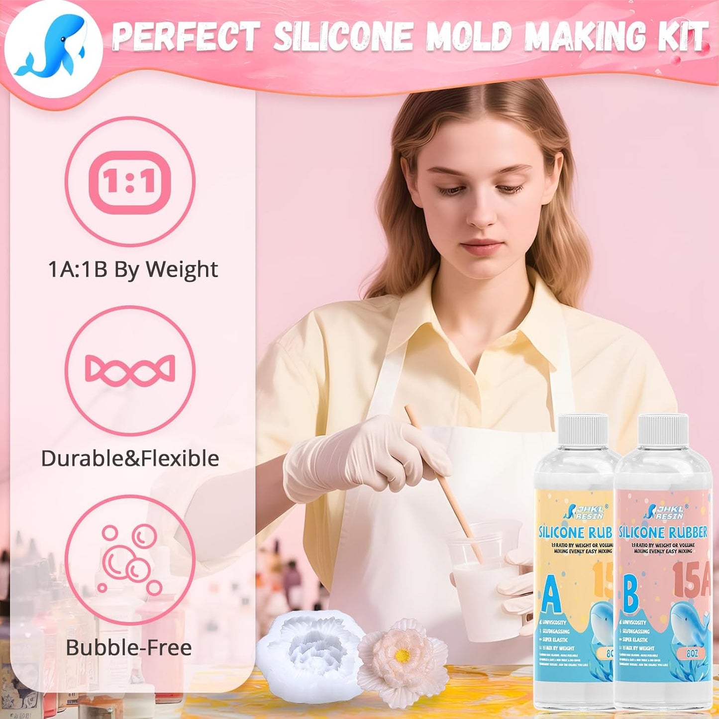 Silicone Mold Making Kit,16OZ Platinum Liquid Silicone Rubber for Mold Maker,15A Mix Ratio 1:1 Mold Making Kit, Ideal for Casting 3D Resin Molds