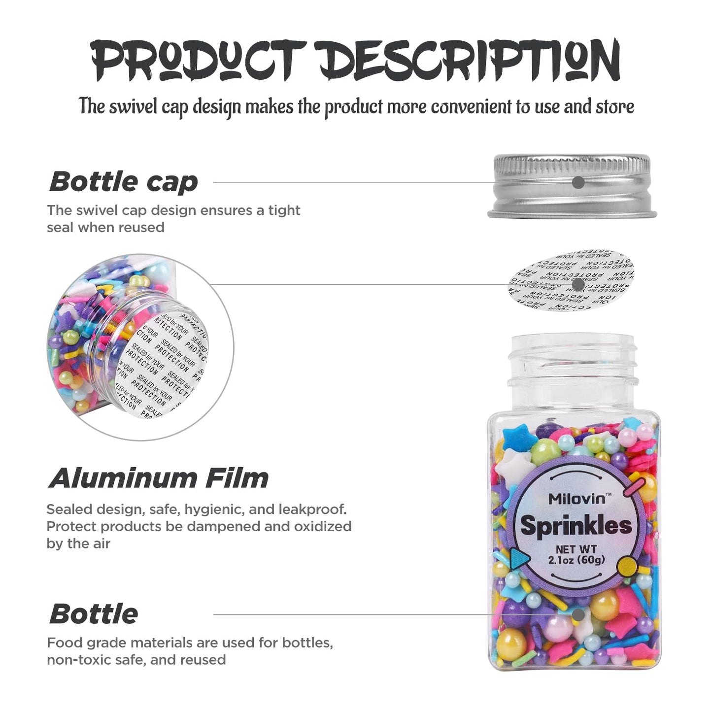 Edible Black and White Sprinkles, White Pearl Sprinkles, Black Sugar Pearls, Edible Pearls for Cake Decorating, Cupcakes, Ice Cream Toppers, Macarons, and Cookies(4.23oz)