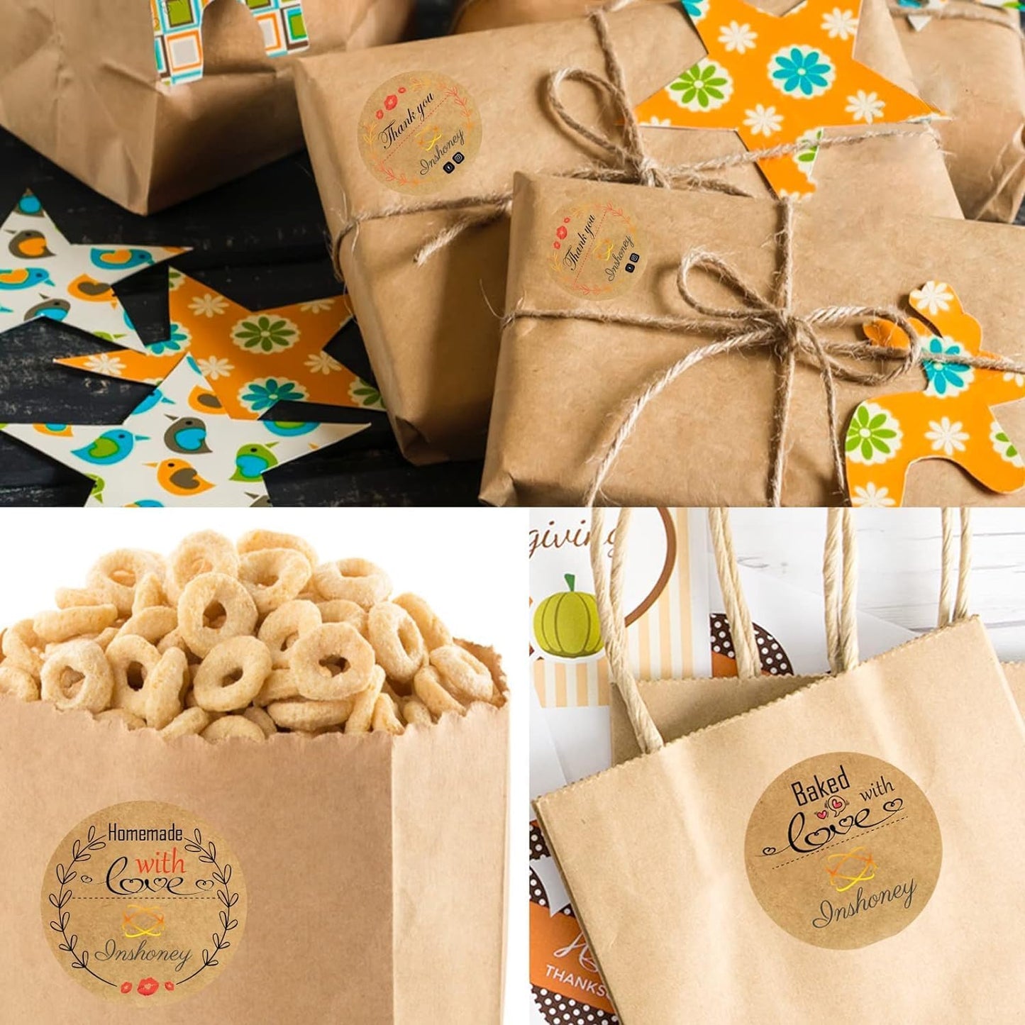 Custom Stickers Kraft Paper Labels Personalized Withe Text, Business Logo Customized Food Jars Labels Bakery Label Sticker Package Favor Canning Circle 100pcs (Style 14)