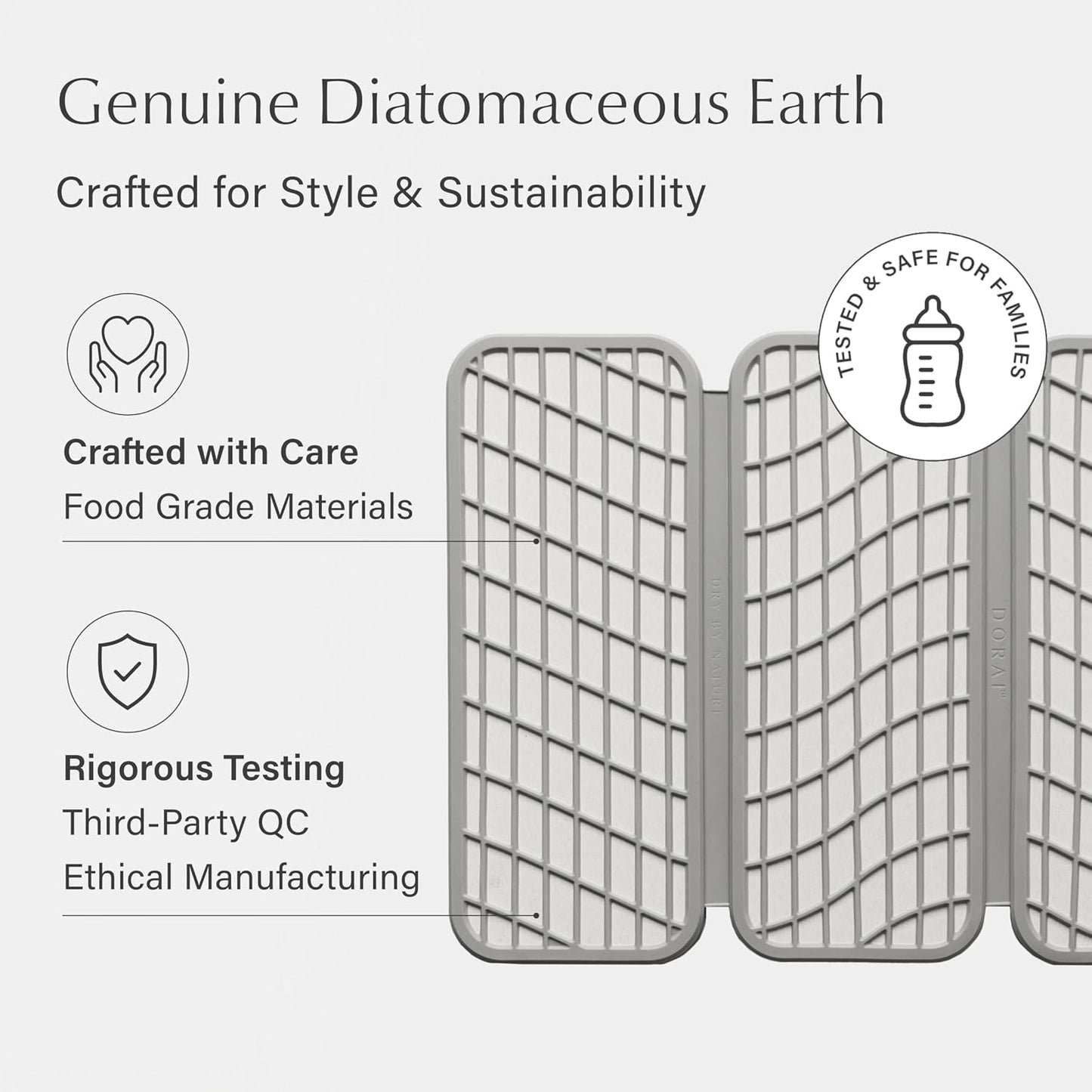 Dorai Home Dish Pad – Quick-Dry Diatomite Stone Drying Mat for Kitchen Counter, 19.9" x 15.2" x 0.52", Sandstone