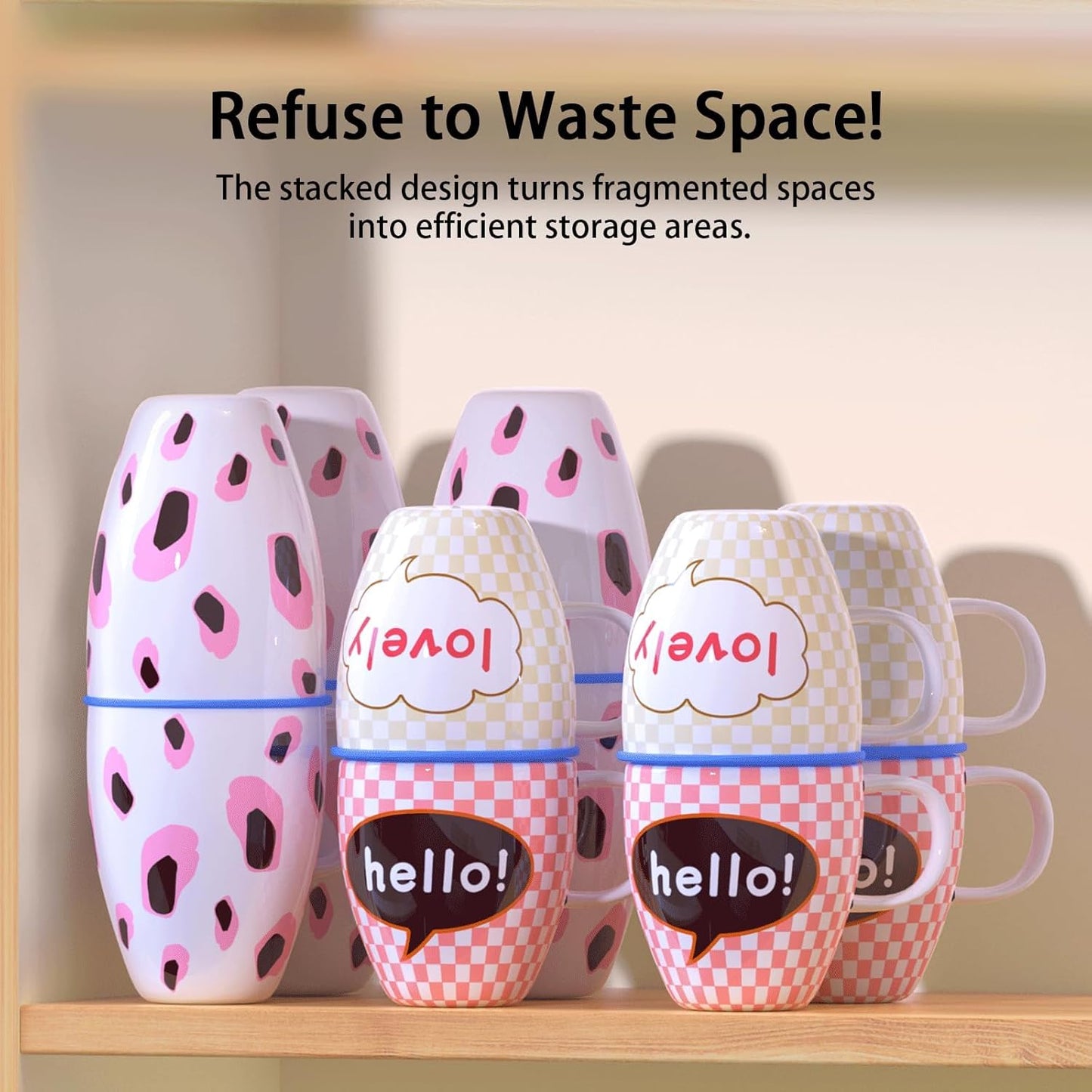 6-Piece Stackable & Expandable Coffee Cup Organizer for Cabinet - Storage Solution for Tea Cups & Coffee Mugs, Maximizes Space & Maintains Order (Blue)