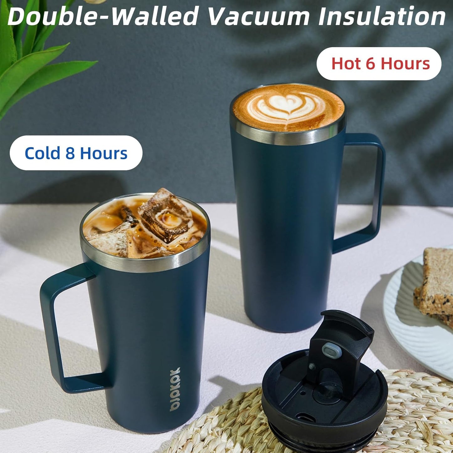 BJPKPK Insulated Tumbler with Handle, 30oz Insulated Tumblers with Lid and Straw, Stainless Steel Metal Water Bottles, Coffee Travel Mugs, Cups, Navy Blue