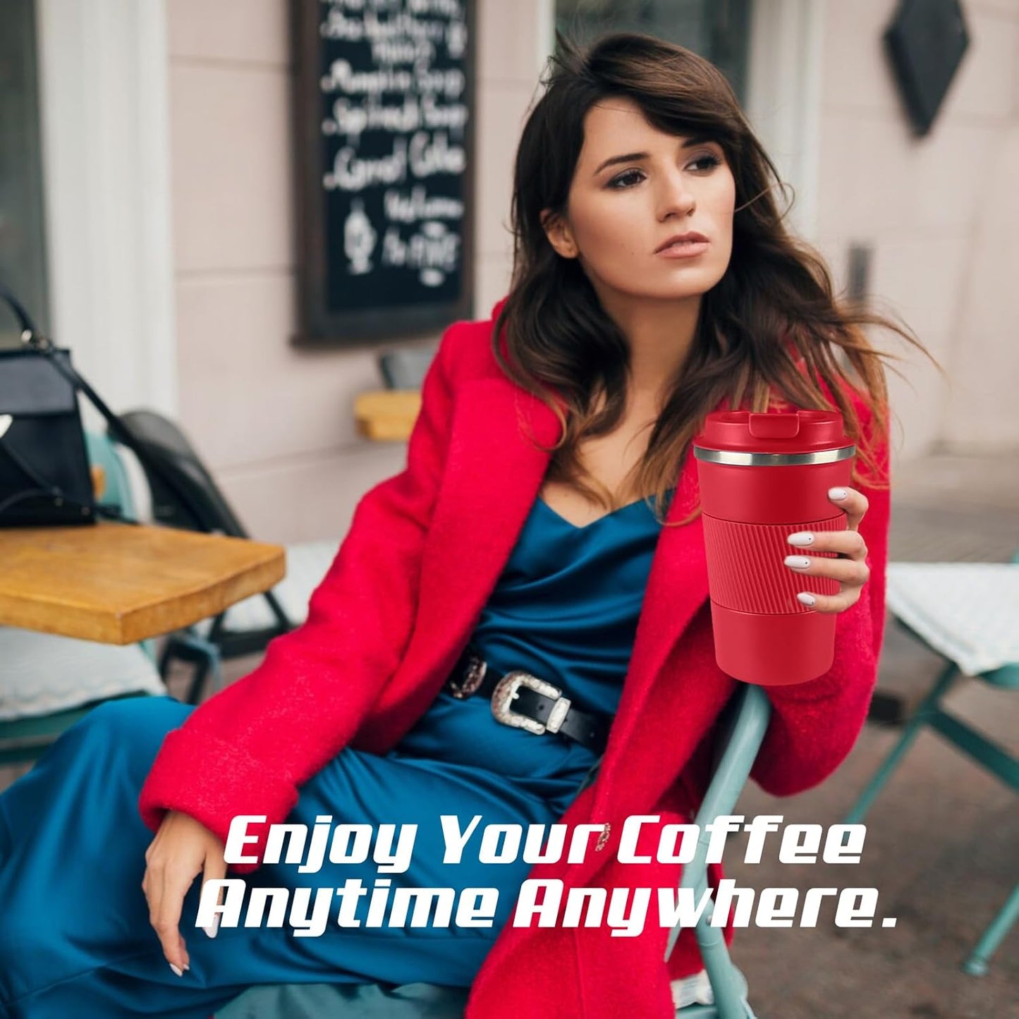 Vacuum-Insulated Stainless Steel Travel Coffee Mug, Leak-Proof Reusable Coffee Cup with Lid - Keep Hot & Cold Drinks for Hours, Durable Thermos Tumbler for Men & Women (3rd-Red, 17OZ)