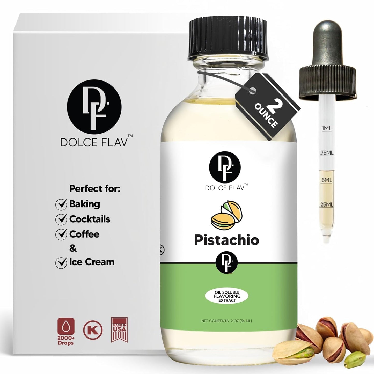 Natural Pistachio Oil Flavoring – 2 Ounce Oil-Soluble Premium Flavoring for Chocolate, Desserts & Baking | Ideal for Dubai Chocolate, Truffles, Cakes & More