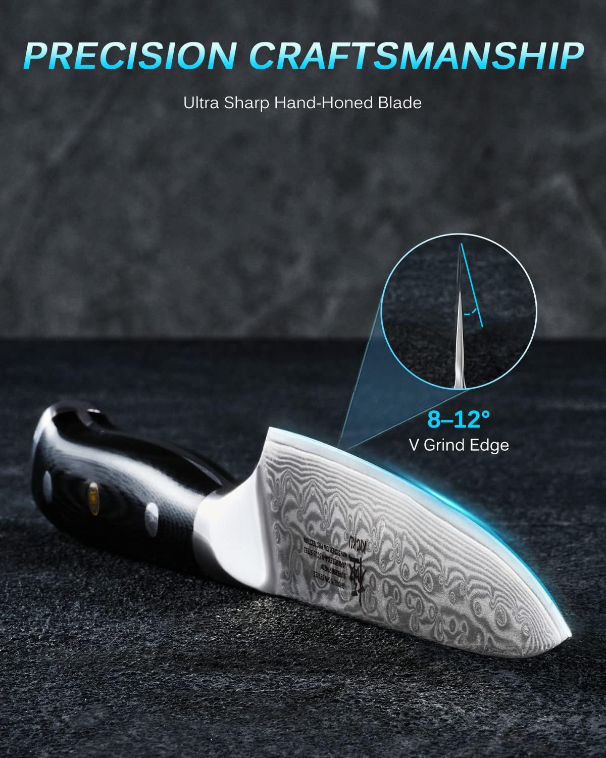 KYOKU Gin Series 5" Utility Kitchen Knife, Japanese VG10 Damascus Stainless Steel Knife with Silver Ion Blade G10 Handle Mosaic Pin, All Purpose Professional for Meat Veg and Fruit