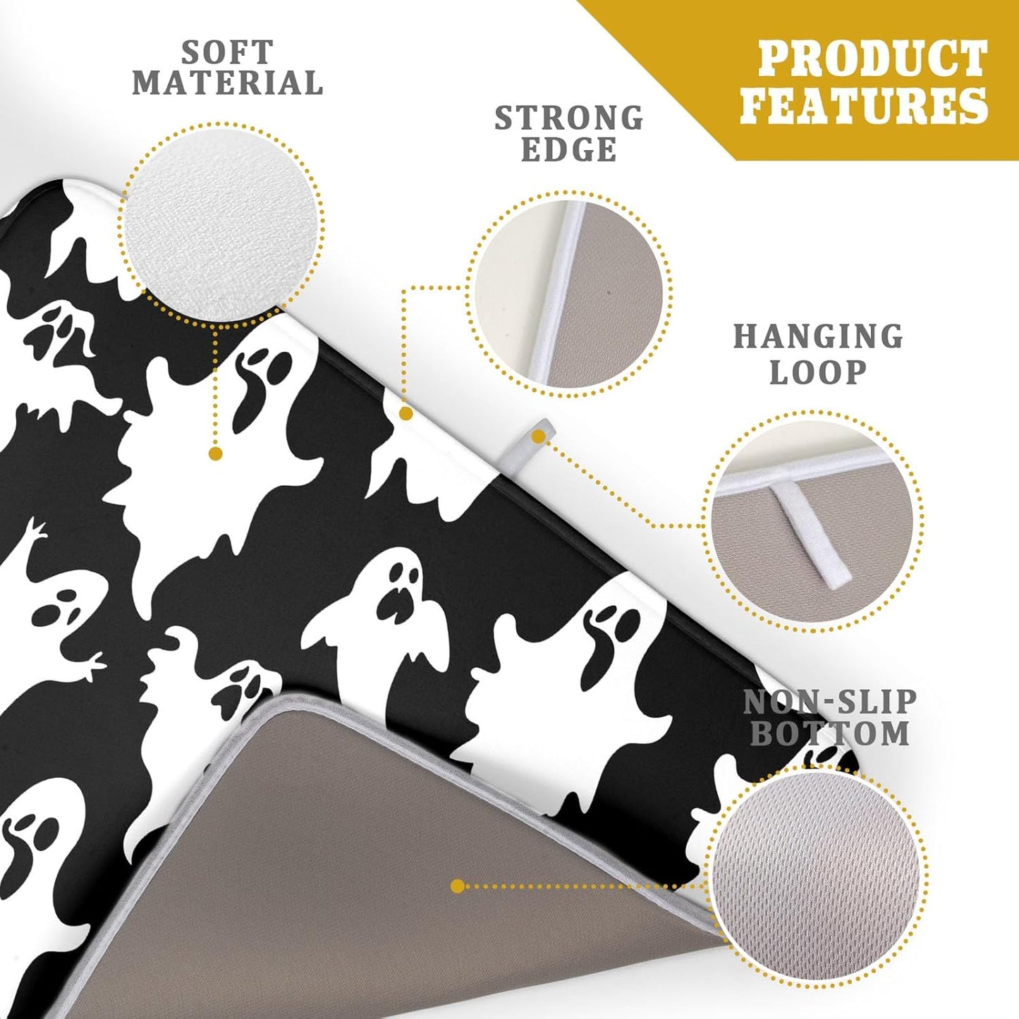 Halloween Bat Ghosts Dish Drying Mat for Kitchen Counter,Halloween Spooky Ghost Black and White Drying Mat 18 x 24 Inch Microfiber Dish Drying Pad Dish Rack Pad Drainer Mat for Coffee Bar