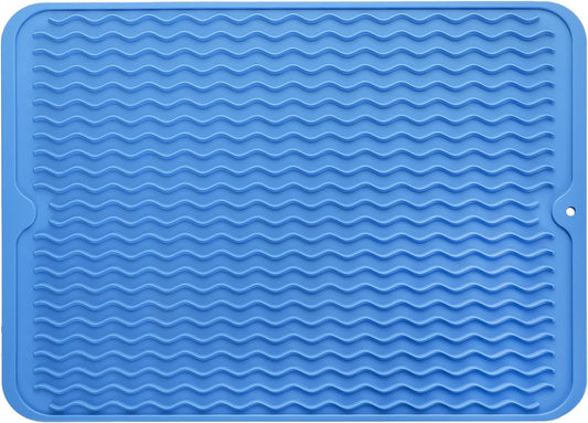 Silicone Dish Drying Mat for Multiple Usage,Easy clean,Eco-friendly,Heat-resistant Silicone Mat for Kitchen Counter or Sink,Refrigerator or drawer liner Lichen BlueL L 16 inches x 12 inches