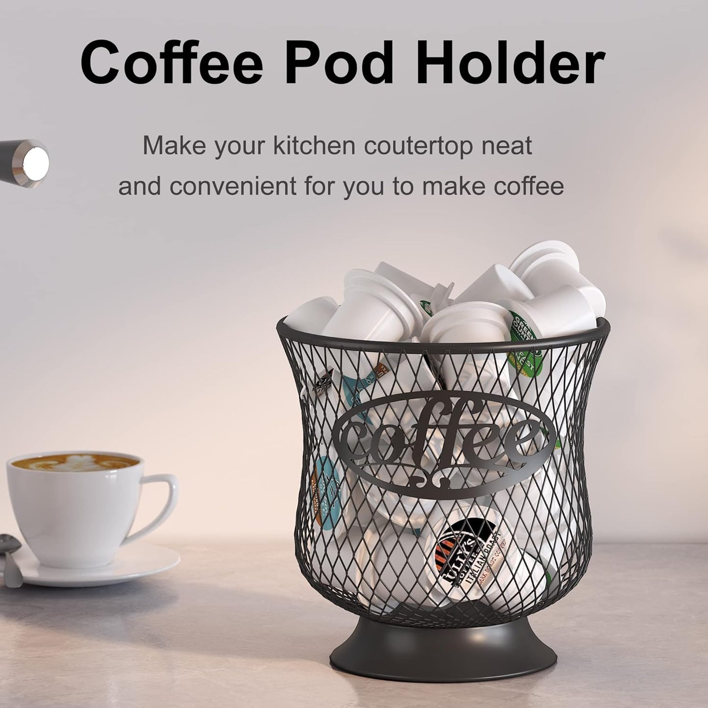 Coffee Pod Holder, Large K Cup Organizer, Large Capacity K Cup Storage for Keuring Espresso Capsule Coffee Creamer, Easy to Refill and Organize for Cafe Bar, Coffee Bar Decor