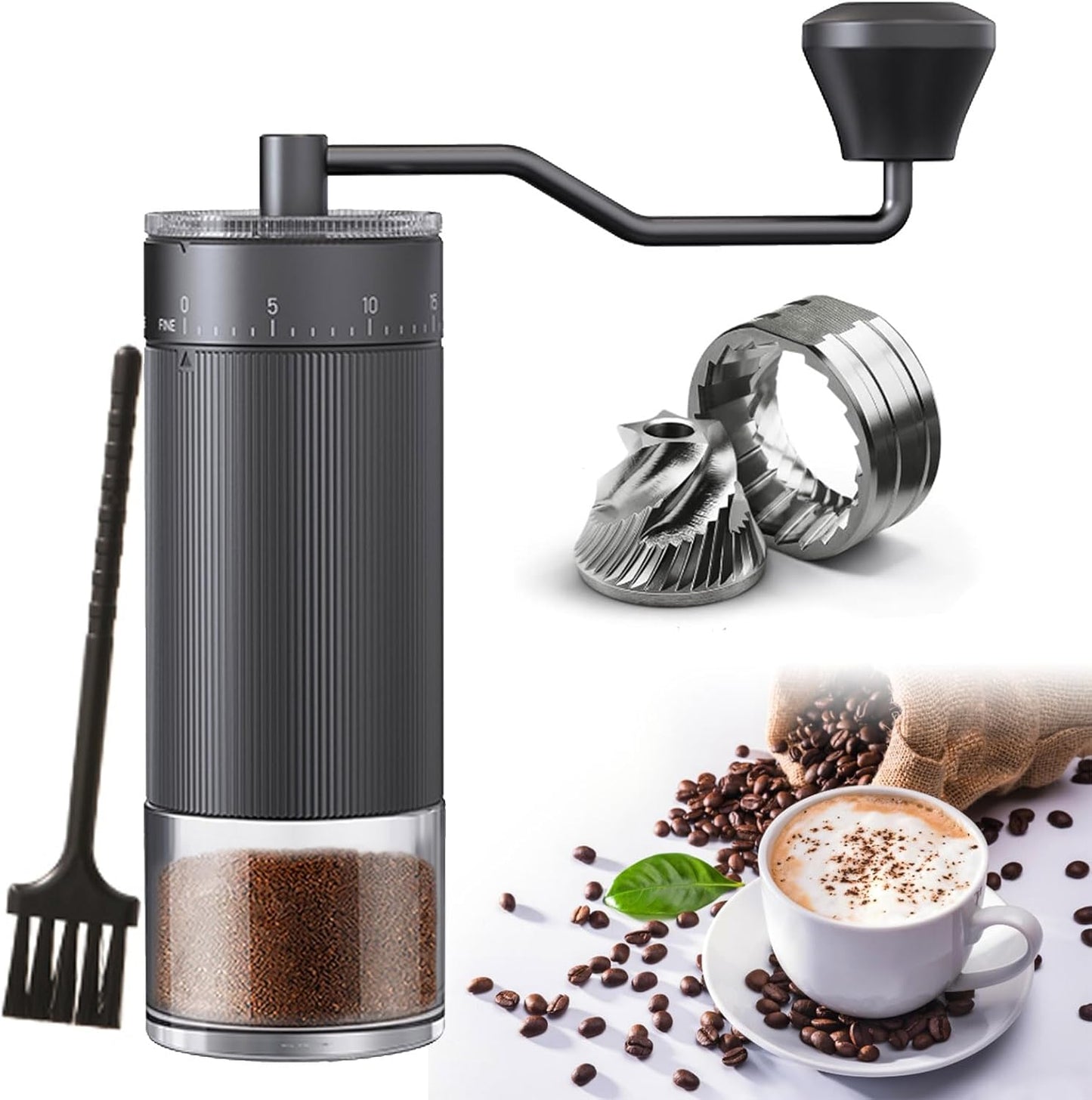 Portable Manual Coffee Grinder with with CNC Stainless Steel Conical Burr 40 Adjustable Settings,Hand Coffee Bean Mill with 30g Capacity & Crank for Travel Camping Office Home