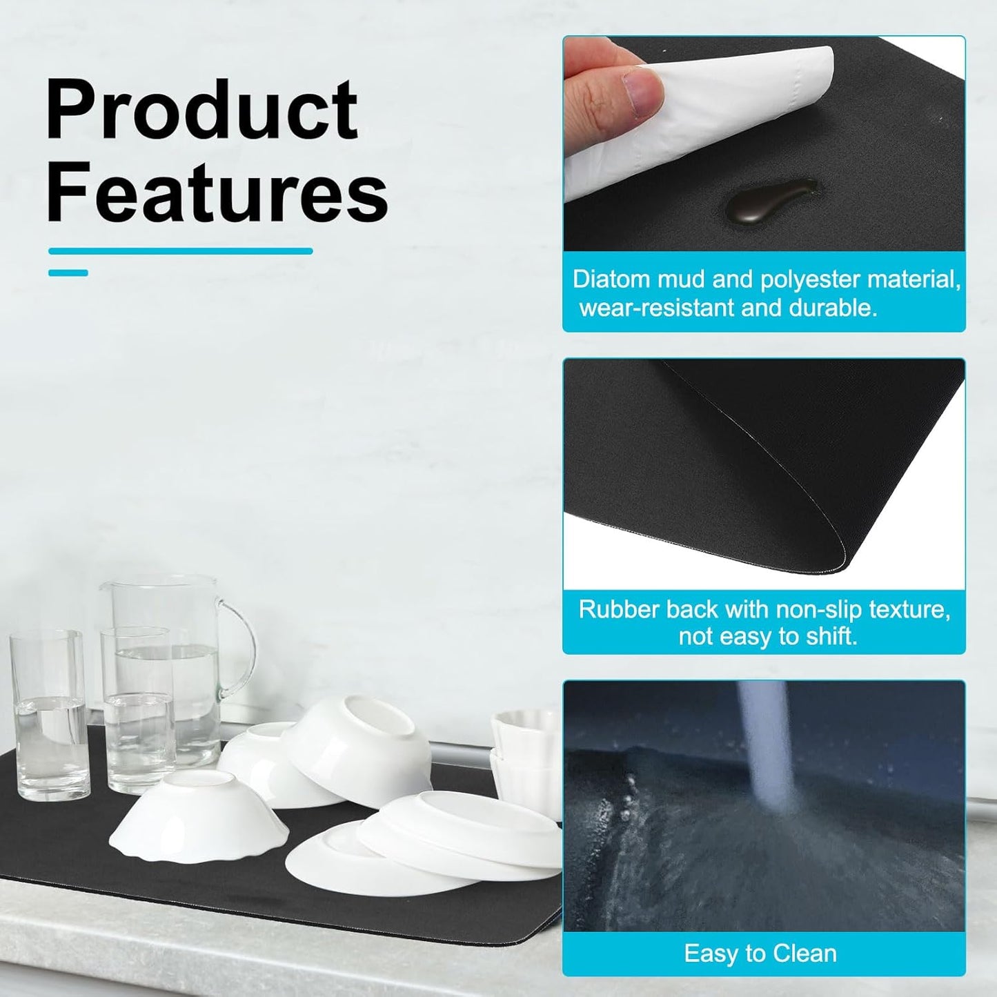 uxcell Silicone Mats for Kitchen Counter, 23.6" x 15.7" Non-Slip Countertop Protector Mat Heat Resistant Coffee Mat Waterproof Table Placemat, Black