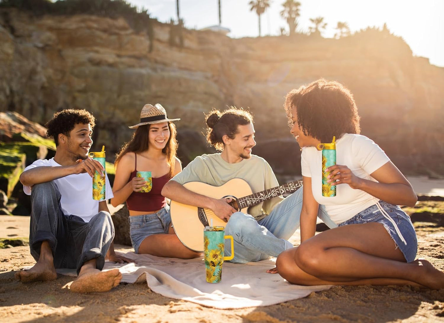 RainCaper 18/8 Stainless Steel Insulated Water Tumbler with Straw | 30oz, BPA-Free, Double Wall for Hot & Cold | Travel-Friendly, Cup Holder Ready (van Gogh Sunflowers)