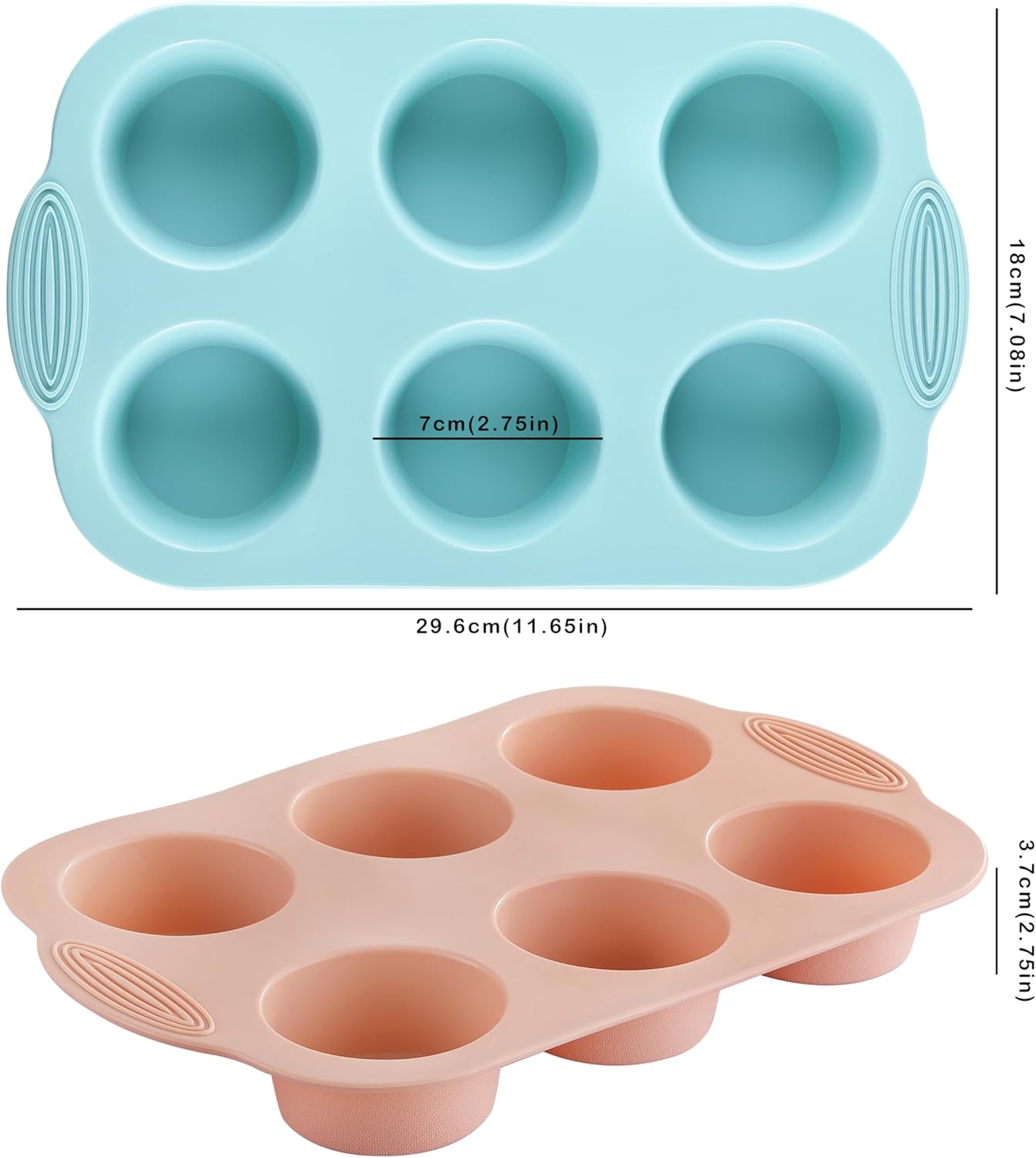Silicone Muffin Pan, Food Grade Silicone Cupcake Molds for Baking Muffins and Cupcakes, 6-Cup Nonstick Cupcake Pan, Easy Cleaning and BPA-Free (Gray, Orange, Blue)