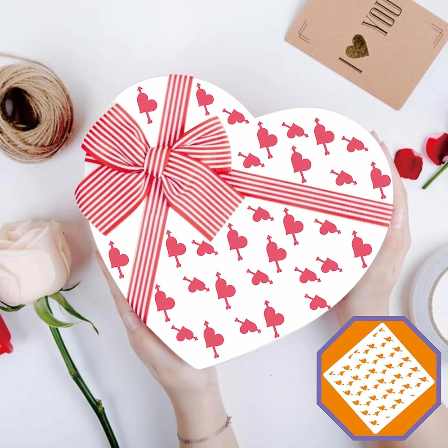 16 Pcs 5.5x5.5in Cookie Stencil Baking Stencils for Royal Icing Cookies, Airbrush Cookies; Sugar Cookie Stencils,Craft Painting Stencil, Stencil Genie Stencils (Heart), White