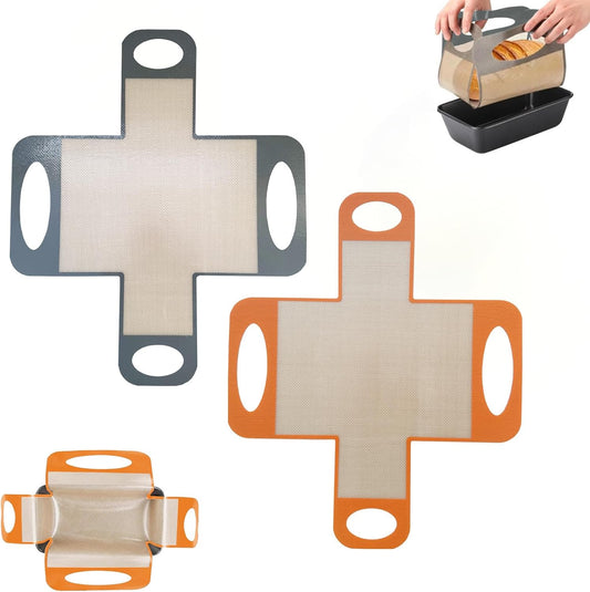 Reusable Silicone Bread Loaf Pan Liner, Food-Grade Silicone Bread Sling, Sourdough Bread Baking Mat, Non-Stick &Easy Clean Dough Transfer Tool, Fits 9x5" or 1.5lb Loaf Pans, Grey & Orange, 2PCS