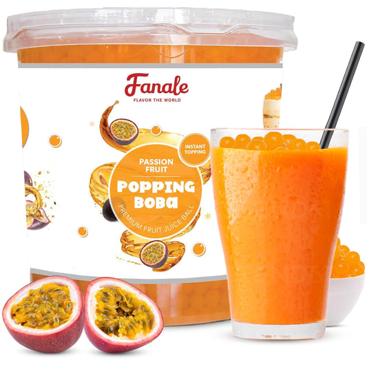 Fanale Passion Fruit Popping Boba Pearls, Vegan, Non GMO, Gluten Free, Fat Free, Perfect for Bubble Tea, Smoothies, Ice Cream, Desserts, and Beverages.