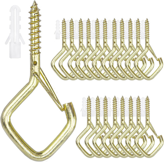 20PCS Eye Screw Hooks for Hanging Heavy Duty with Safety Buckle.Metal Ceiling Hooks for Hanging Plants,Cup,Wind Chime,Bird Feeders,String Lights at Indoor&Outdoor,2.36 Inch (No Drill Bit)