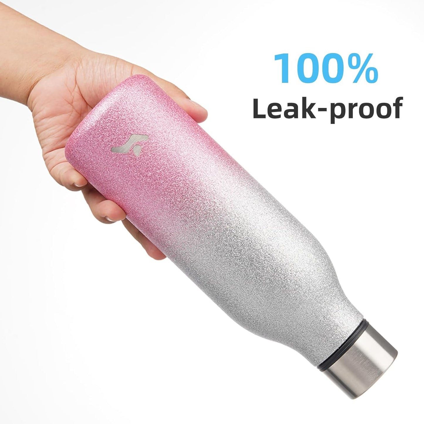 Insulated Water Bottle with Strap,18 oz Double Wall Stainless Steel Vacuum Bottles Metal Water Flask,Sparkling Silver Pink