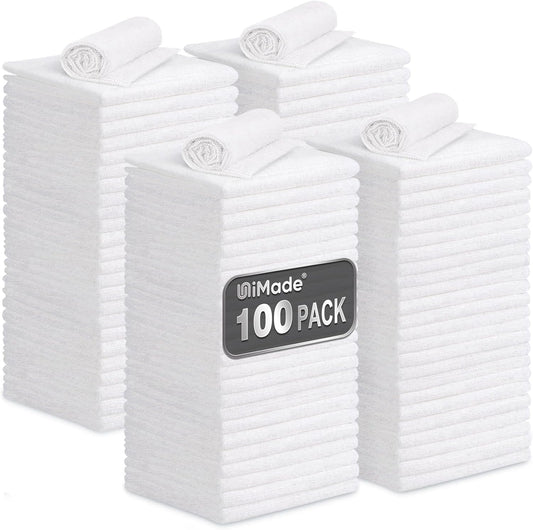 Shop Towels, 100 Pack Commercial Grade Work Rags Microfiber Towels for Cars Cleaning Rags Bulk Detailing Cloth for Automotive Bar Mechanic Restaurant Garage Housekeeping, 11.5"x 11.5", White