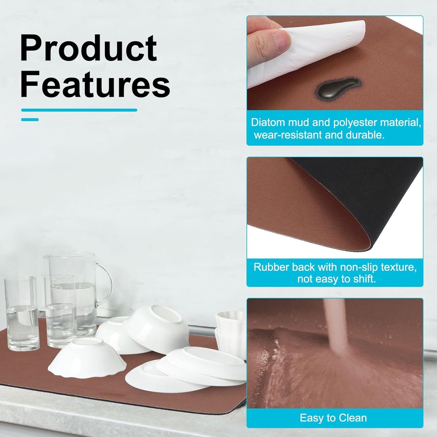 uxcell Silicone Mats for Kitchen Counter, 35.4" x 23.6" Non-Slip Countertop Protector Mat Heat Resistant Coffee Mat Waterproof Table Placemat, Brown