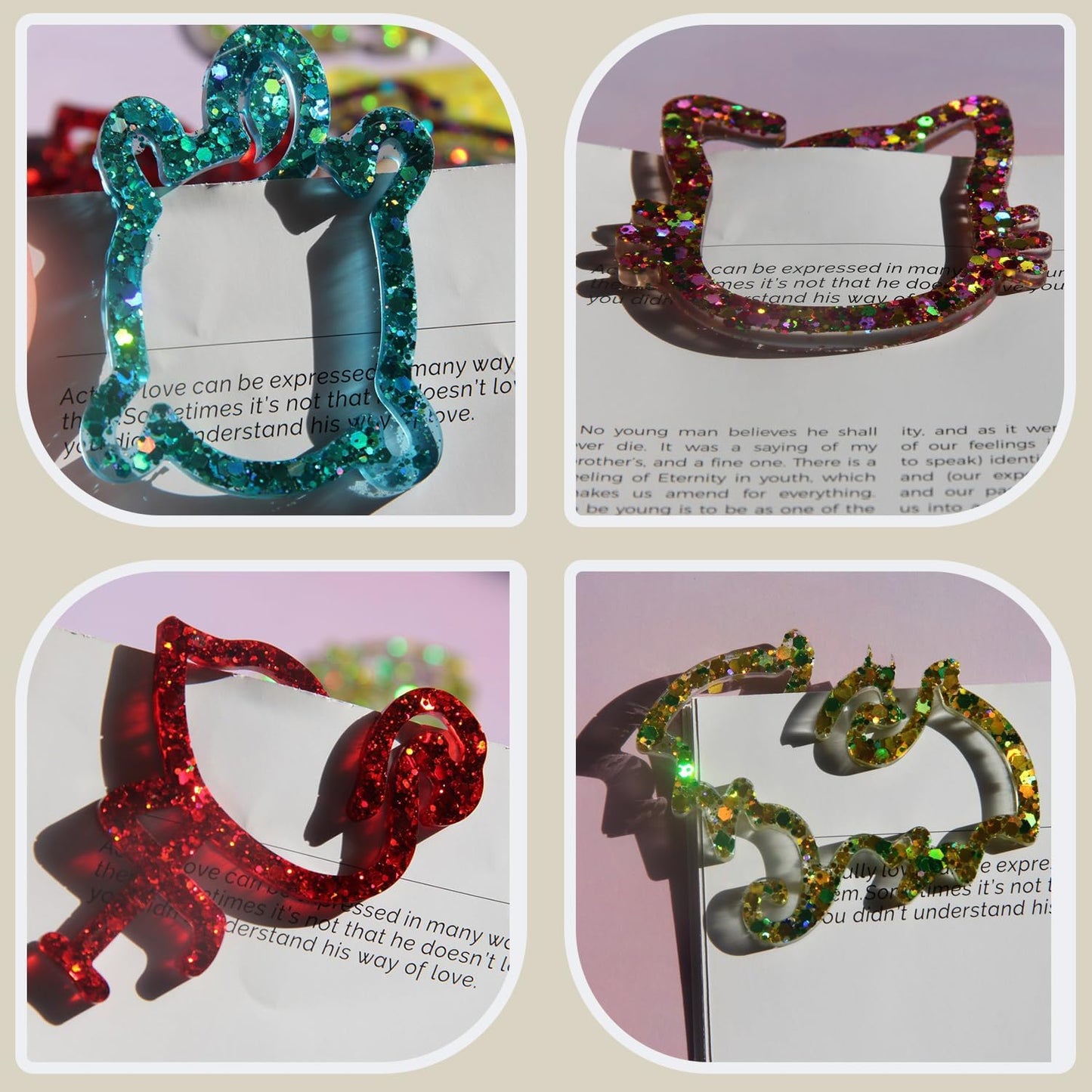 Animal Bookmark Silicone Mold Kit 12-in-1 - Cat Paw, Shark & Bat Shapes for Resin Memorial Art, Quick Release DIY Pet Keepsake Gifts (Animal Paperclip Mold)