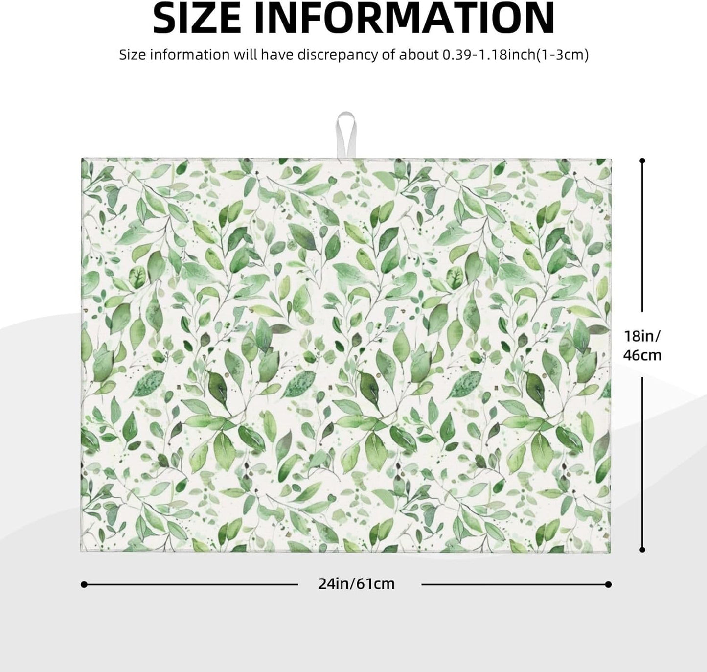 Green Leaves Dish Drying Mat, Highly Absorbent Microfiber Kitchen Counter Pad Reusable Washable, 18*24"