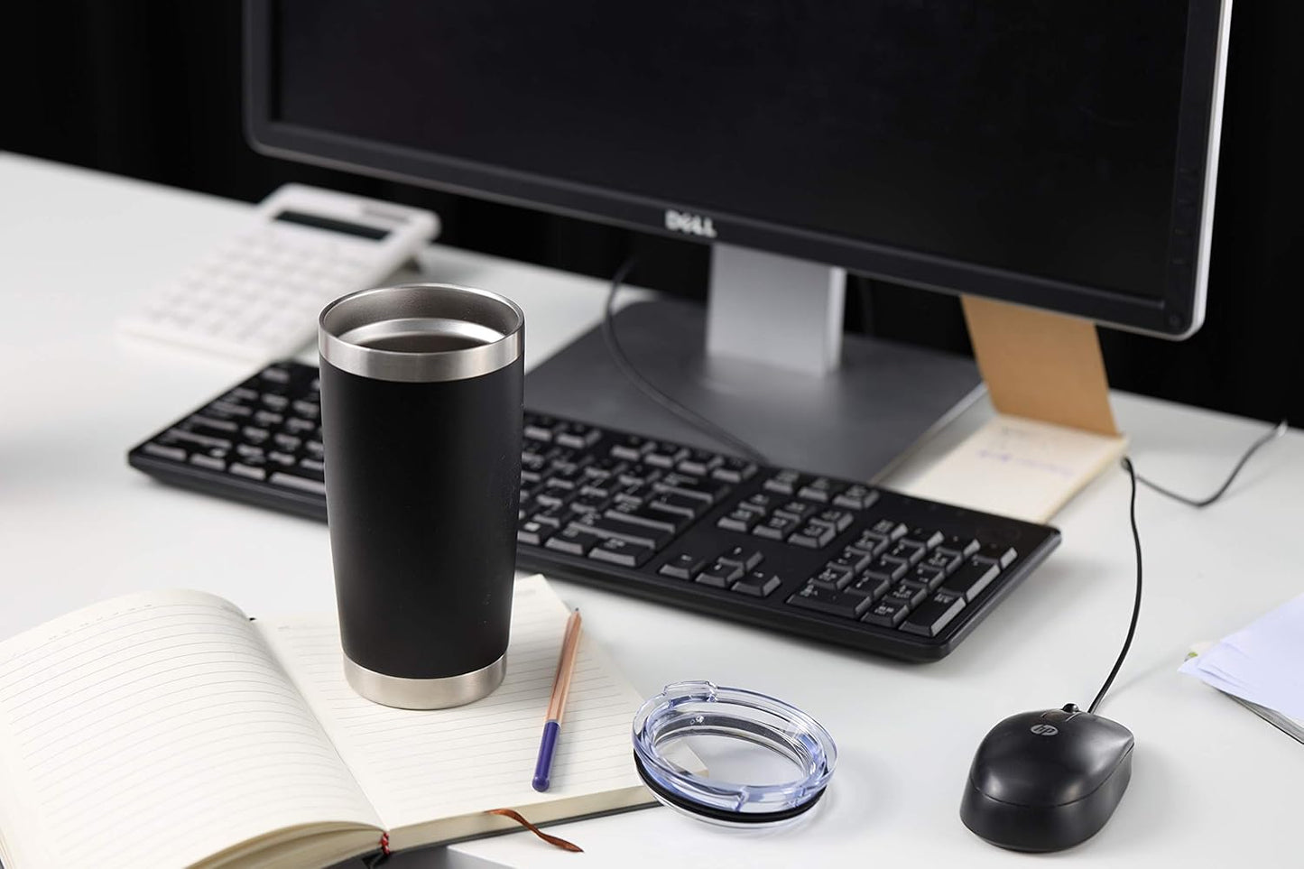 COMOOO 20oz Double Wall Vacuum Insulated Travel Mug, Stainless Steel Tumbler with Lid and Straw Durable Powder Coated Insulated Coffee Cup for Cold & Hot Drinks (Black. 2 pack