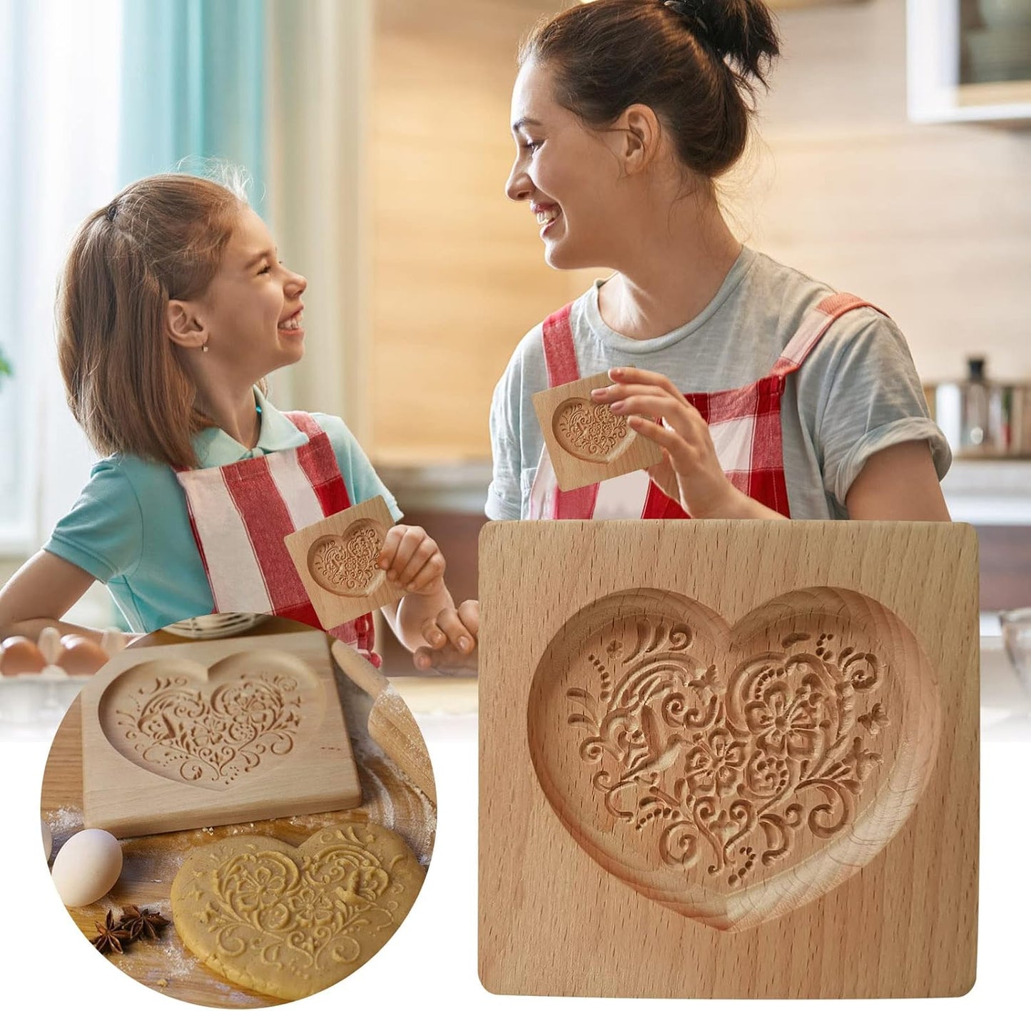 Wooden Cookie Biscuit Mold, 3D Baking Mold, Embossing Craft Decorating Baking Tool, Suitable for Halloween Thanksgiving Christmas Kitchen DIY (Love A 10 * 10 * 2)